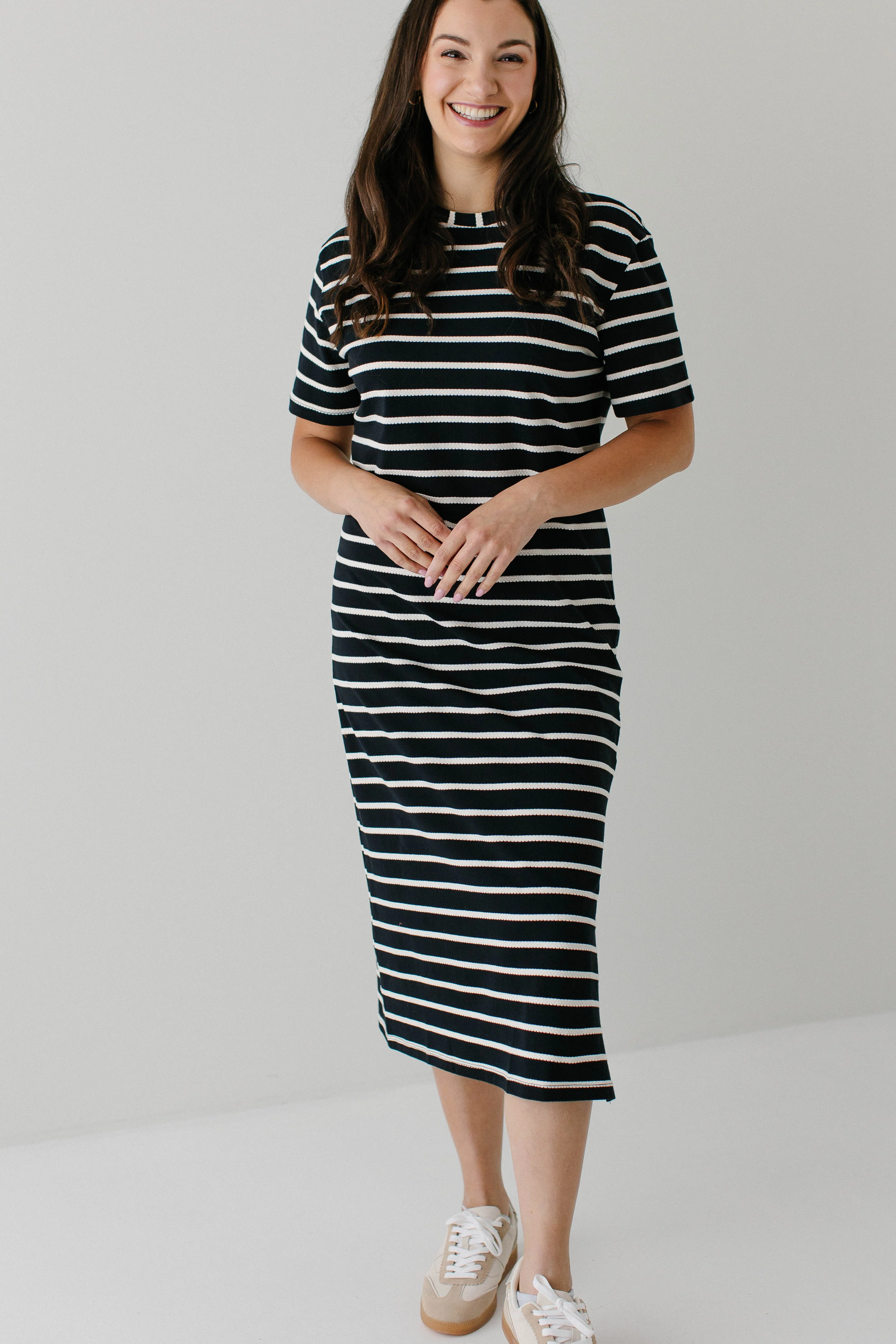 'Joelle' Textured Cream Stripe Shift Dress in Black FINAL SALE - Image 10