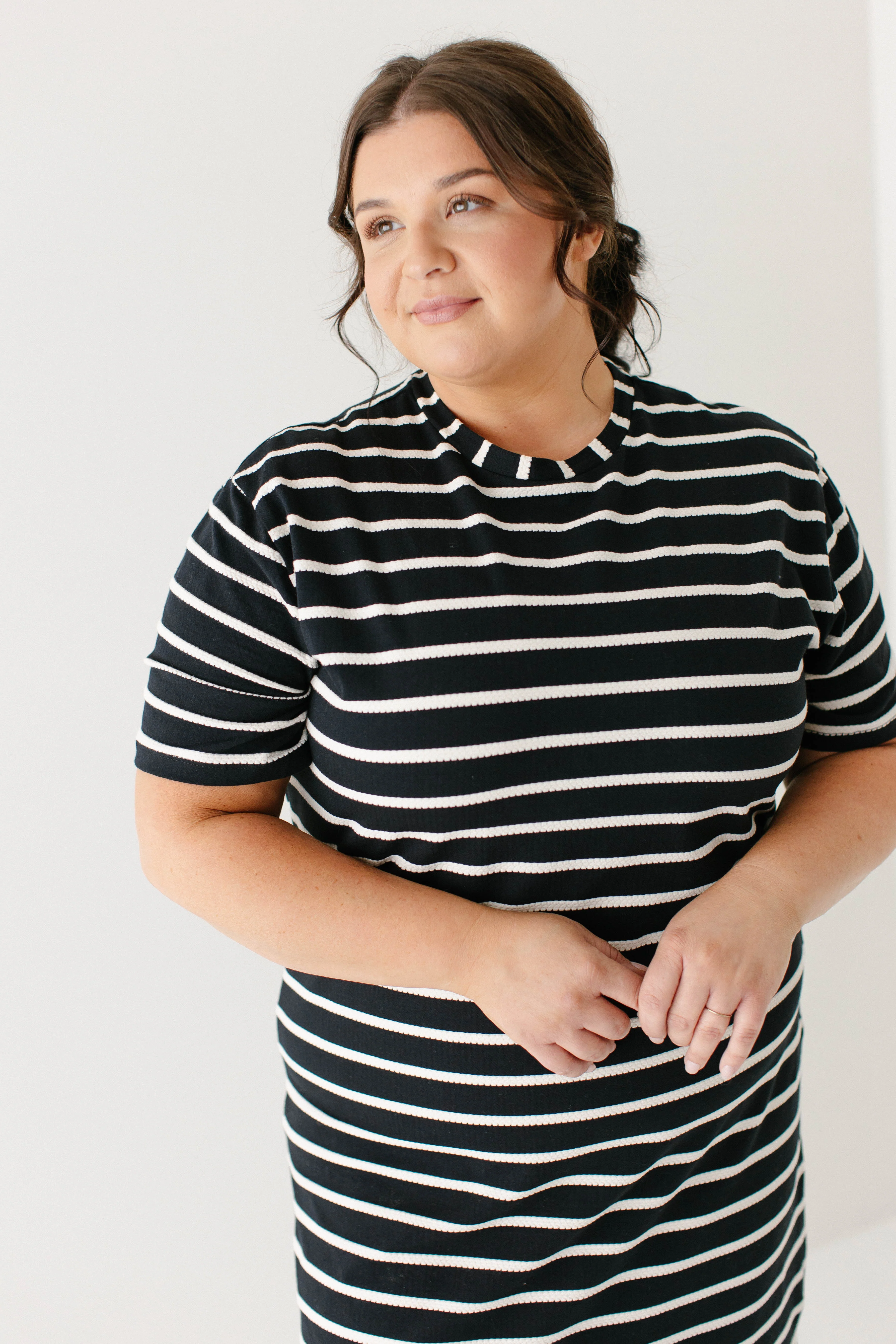 'Joelle' Textured Cream Stripe Shift Dress in Black FINAL SALE - Image 11