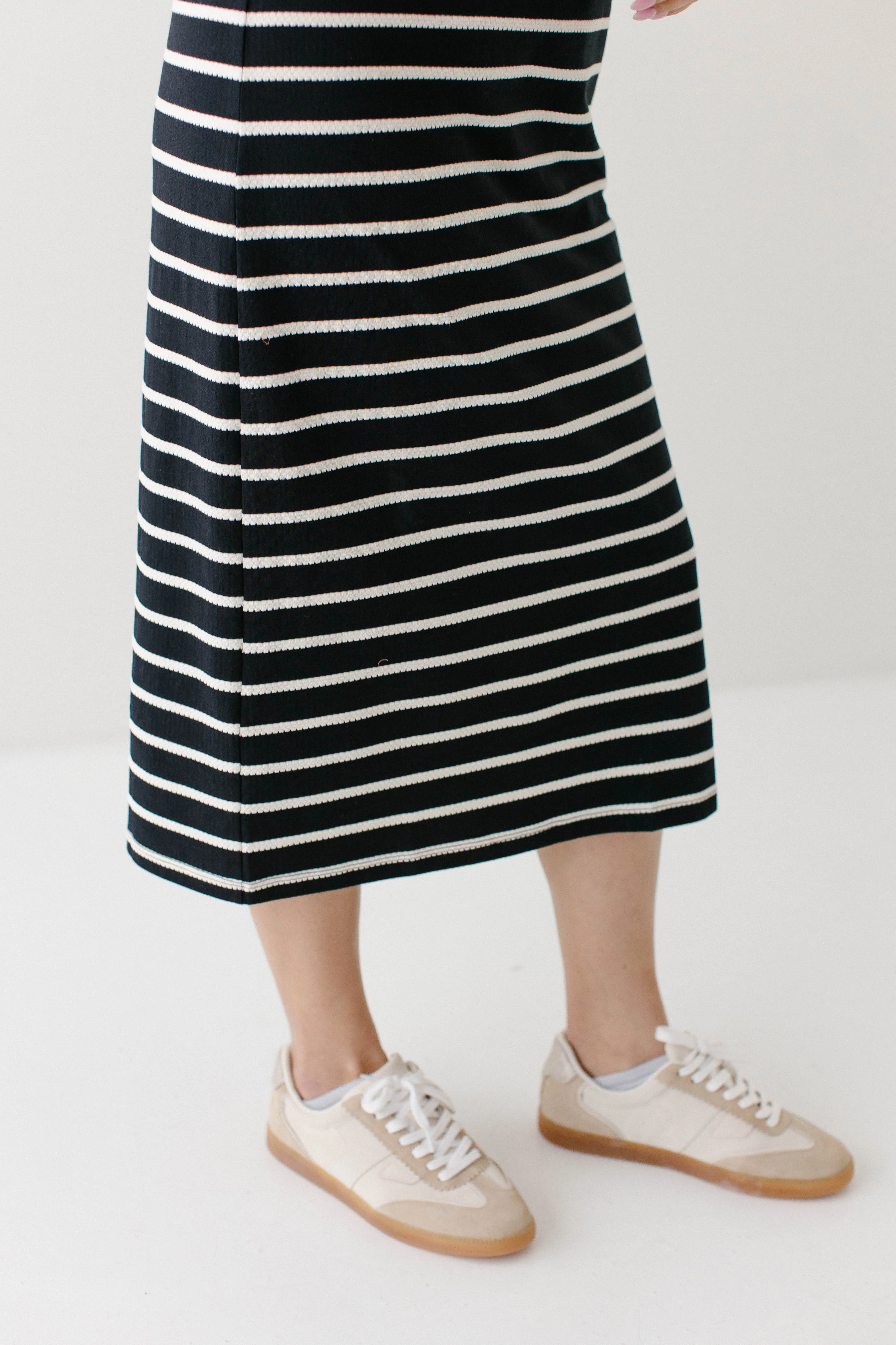 'Joelle' Textured Cream Stripe Shift Dress in Black FINAL SALE - Image 7