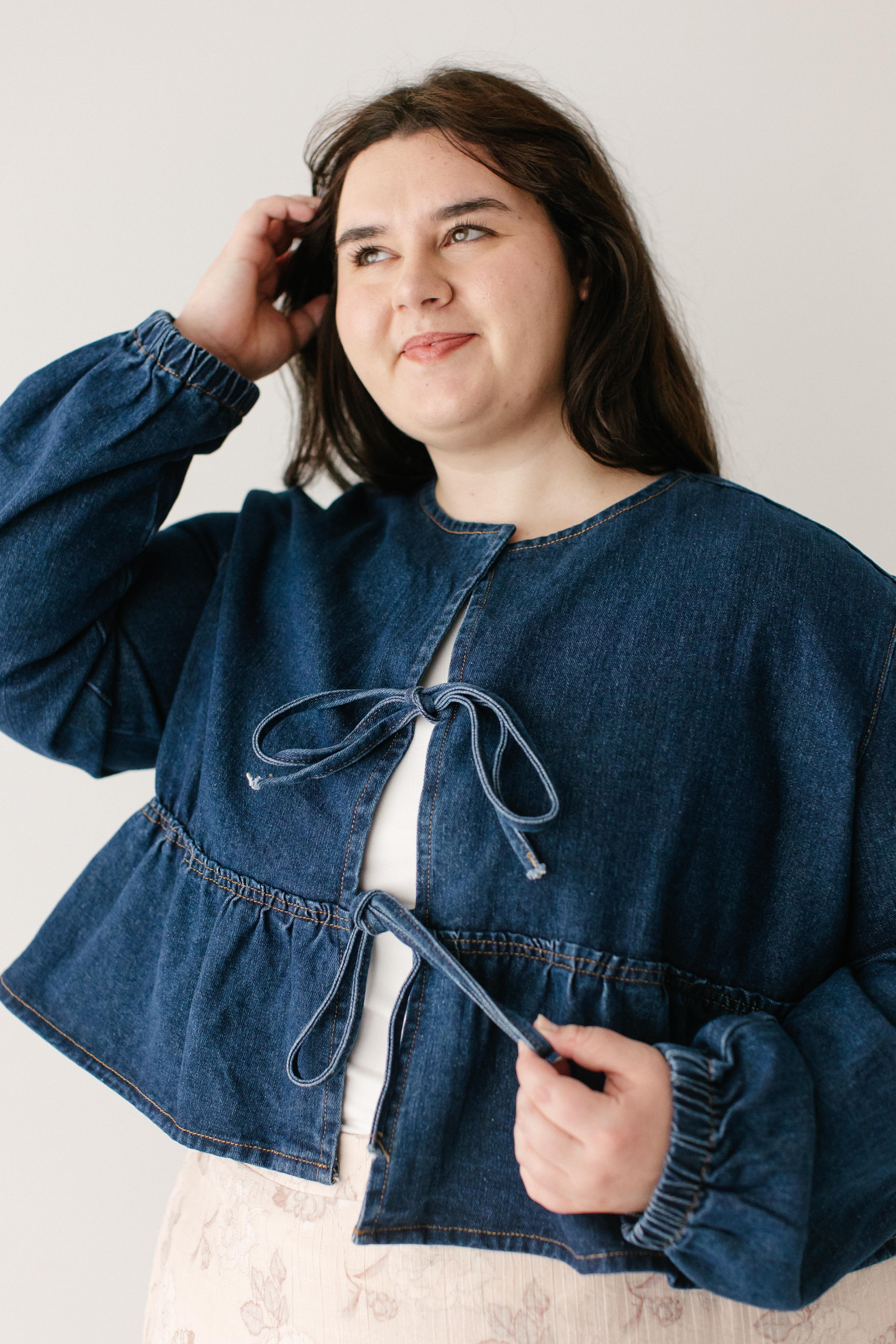 Jones Bow Detail Peplum Denim Jacket - Image 2