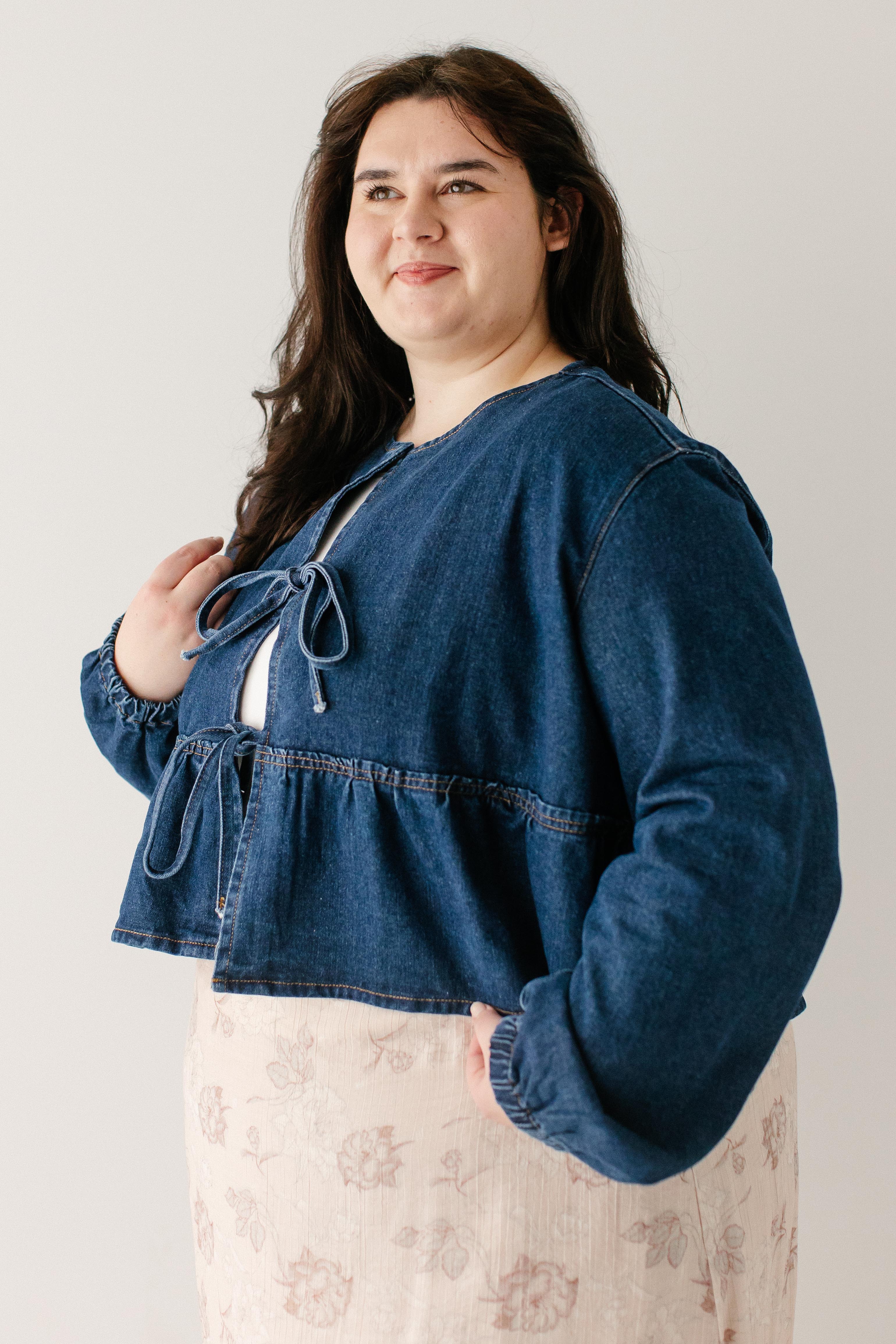 Jones Bow Detail Peplum Denim Jacket - Image 7