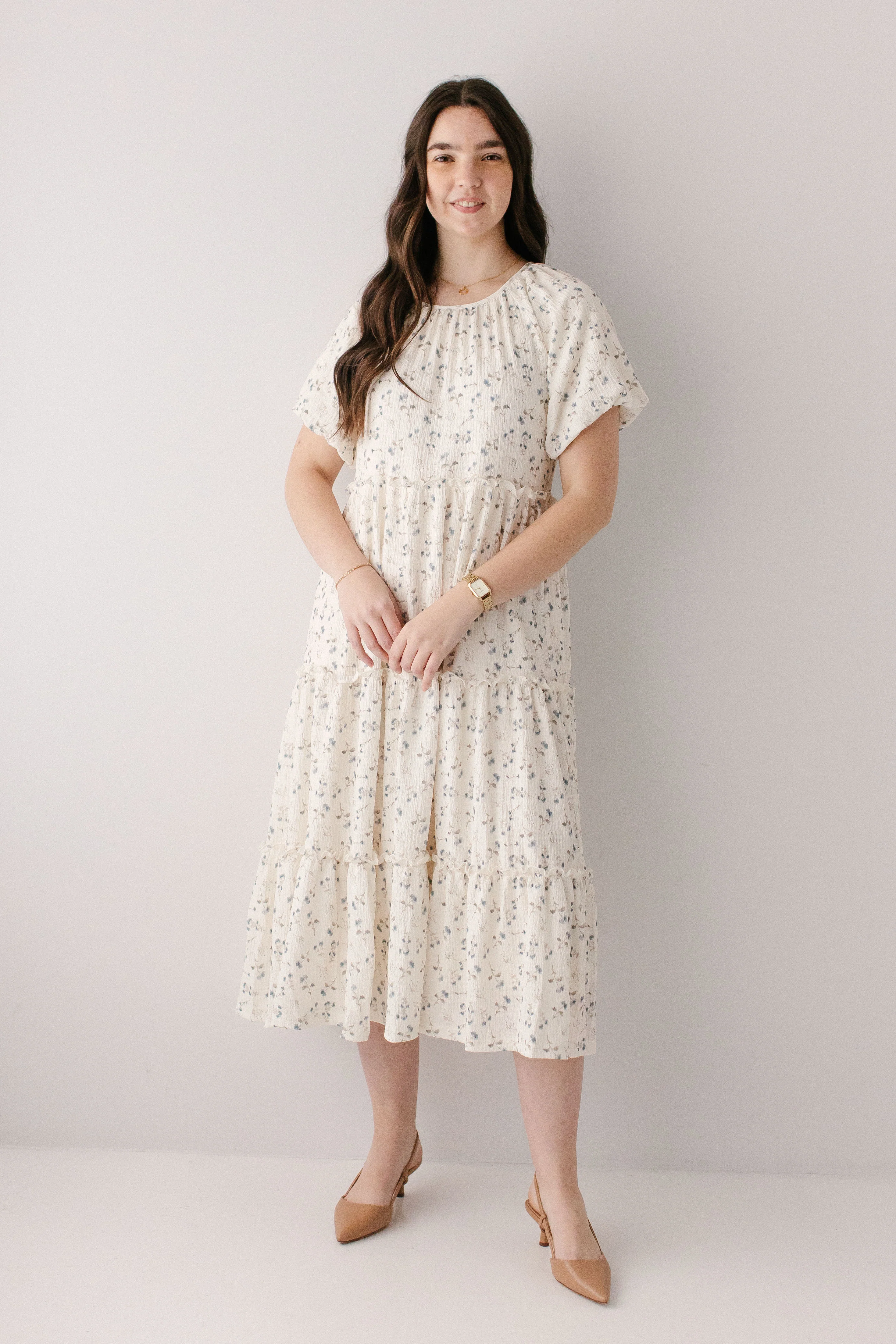 Josephine Ditsy Floral Tiered Midi Dress - Image 2