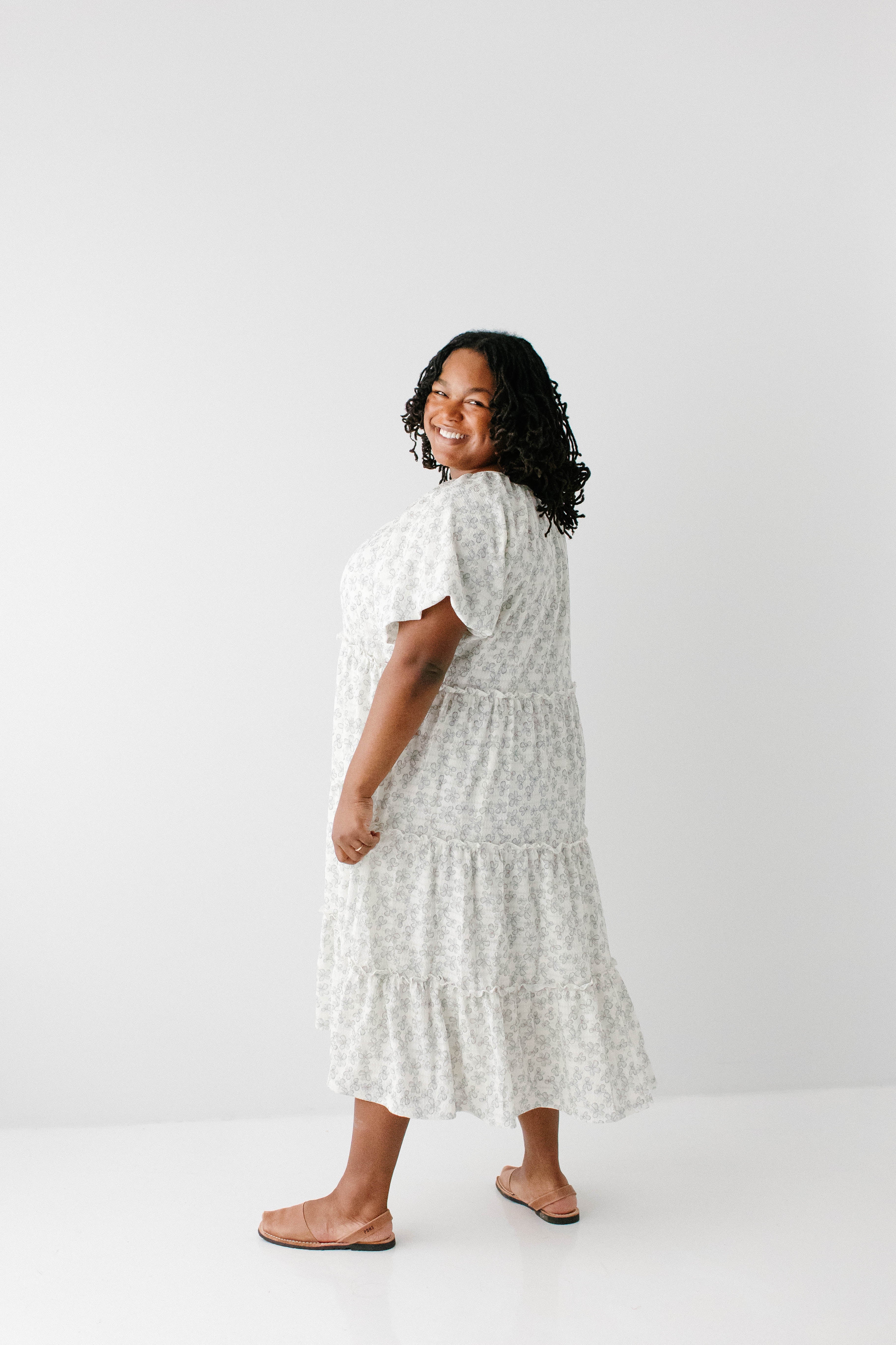 Josephine Sage Flower Tiered Midi Dress - Image 10