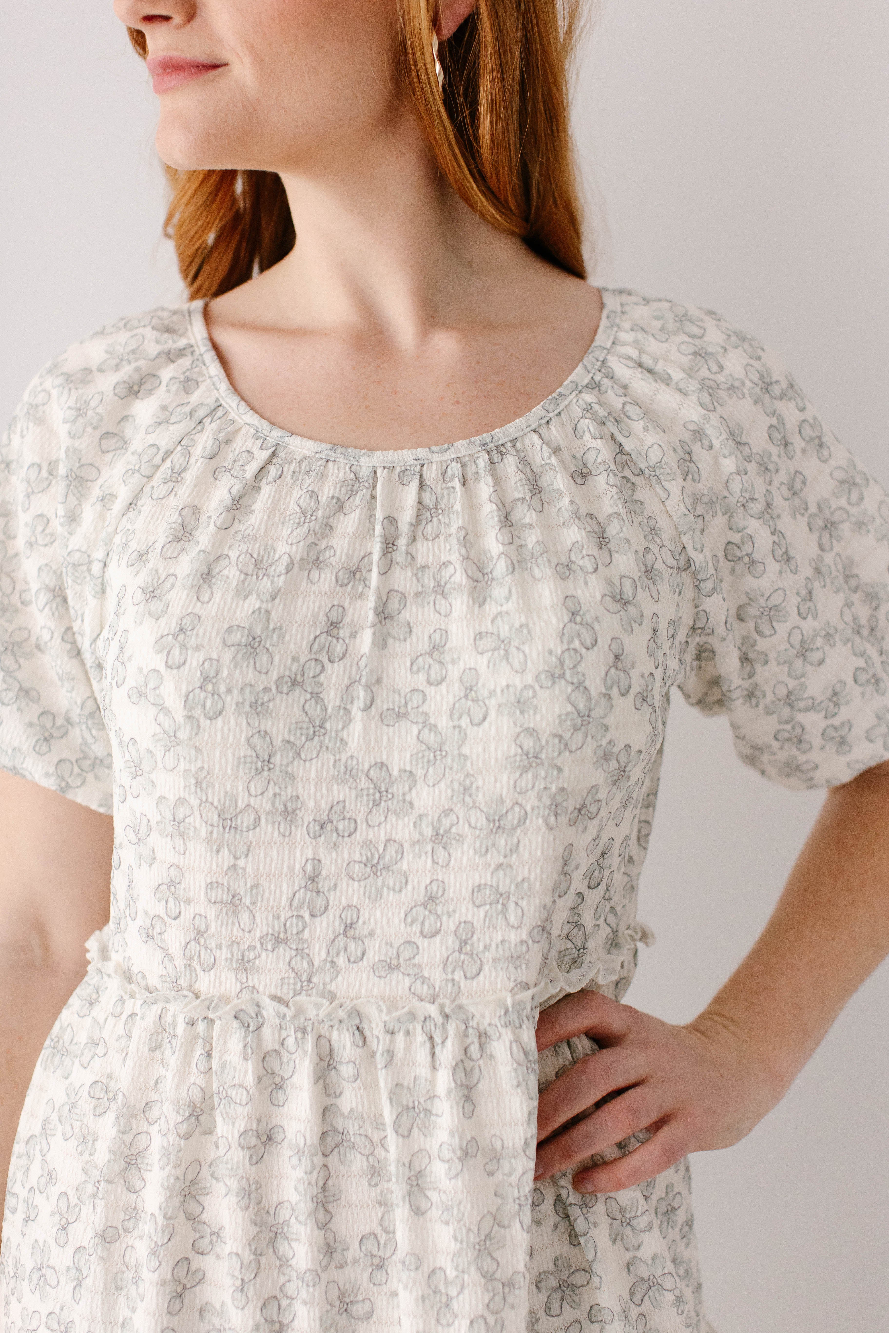 Josephine Sage Flower Tiered Midi Dress - Image 3