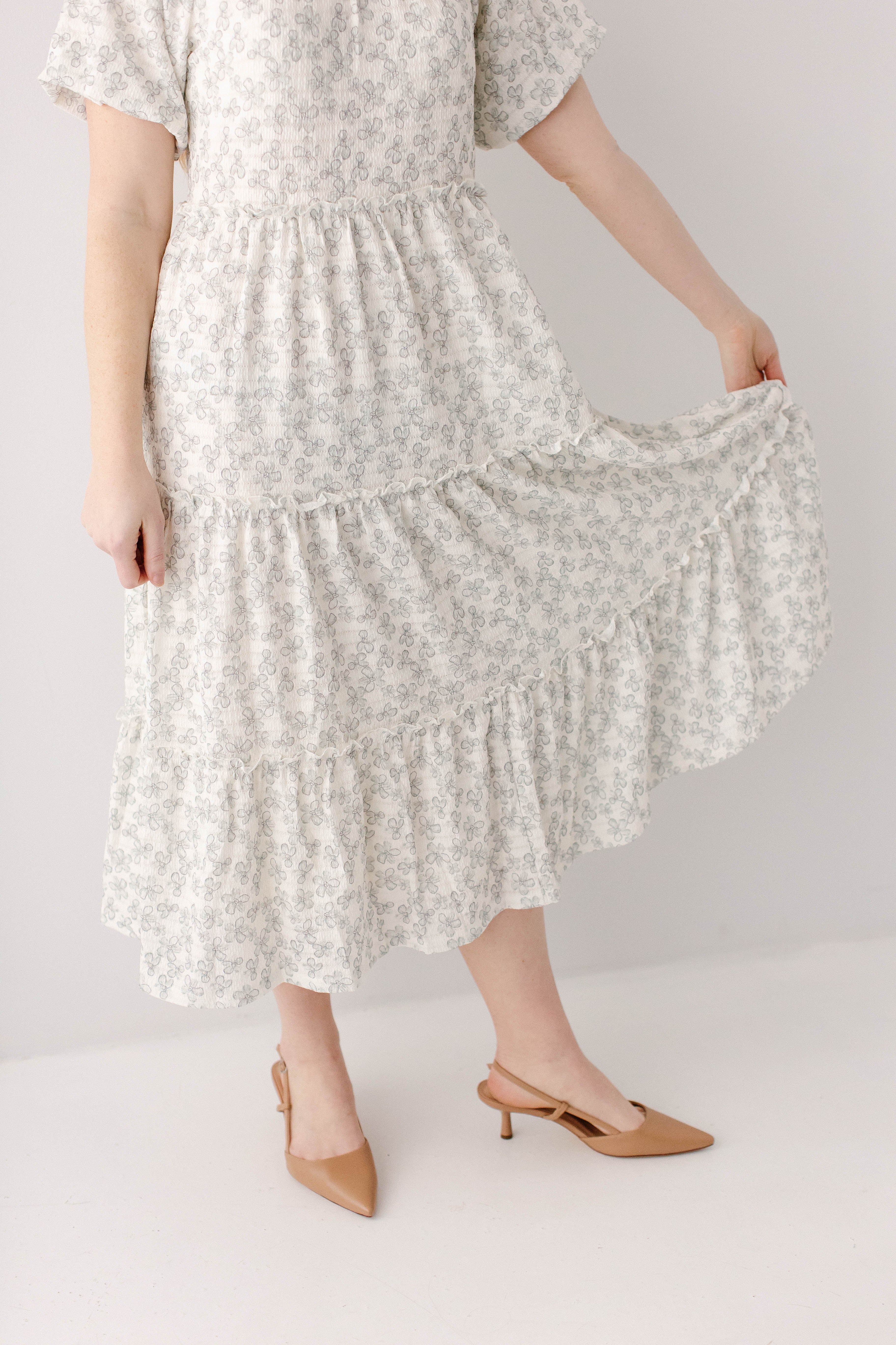 Josephine Sage Flower Tiered Midi Dress - Image 4