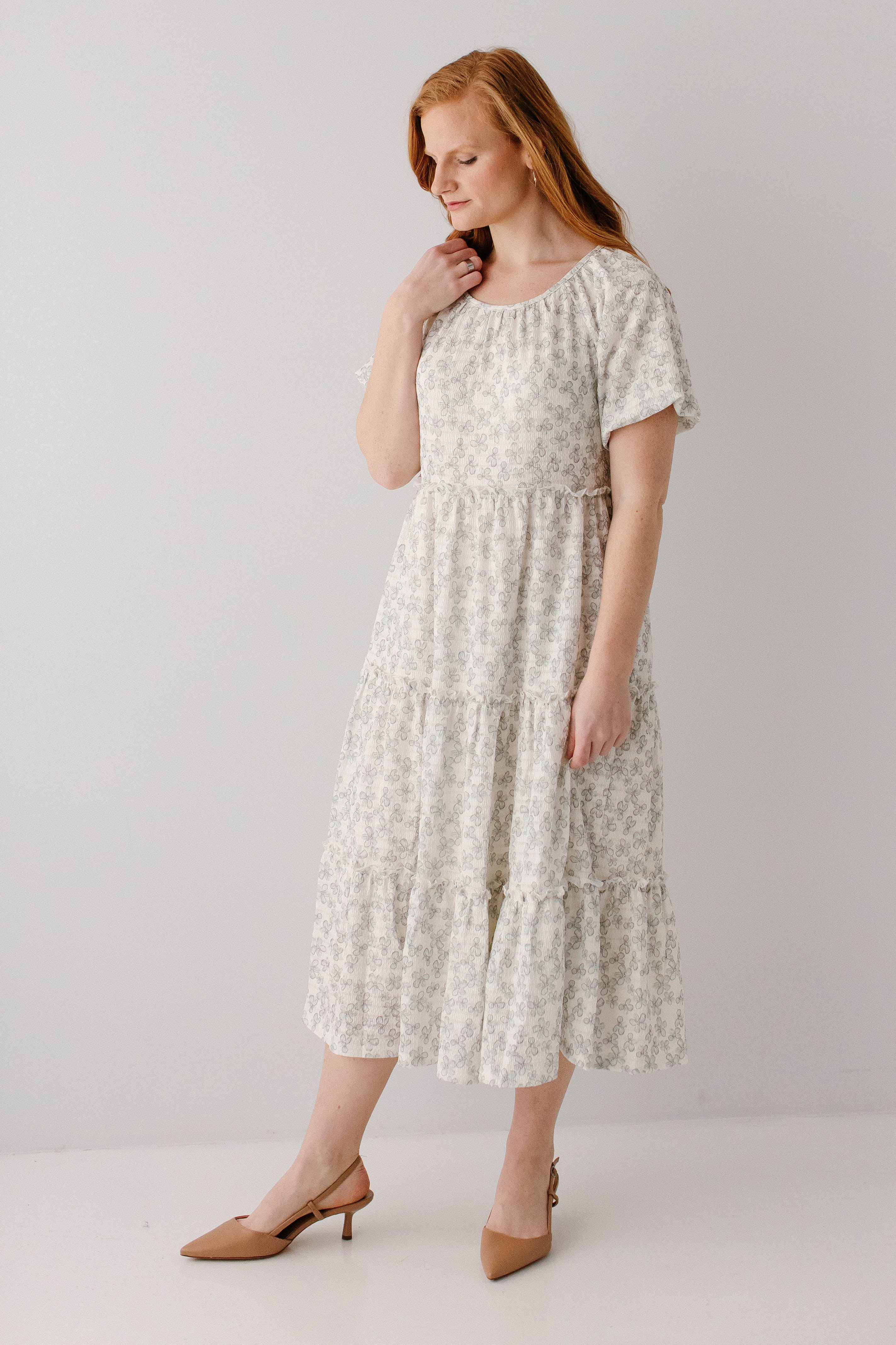 Josephine Sage Flower Tiered Midi Dress - Image 5
