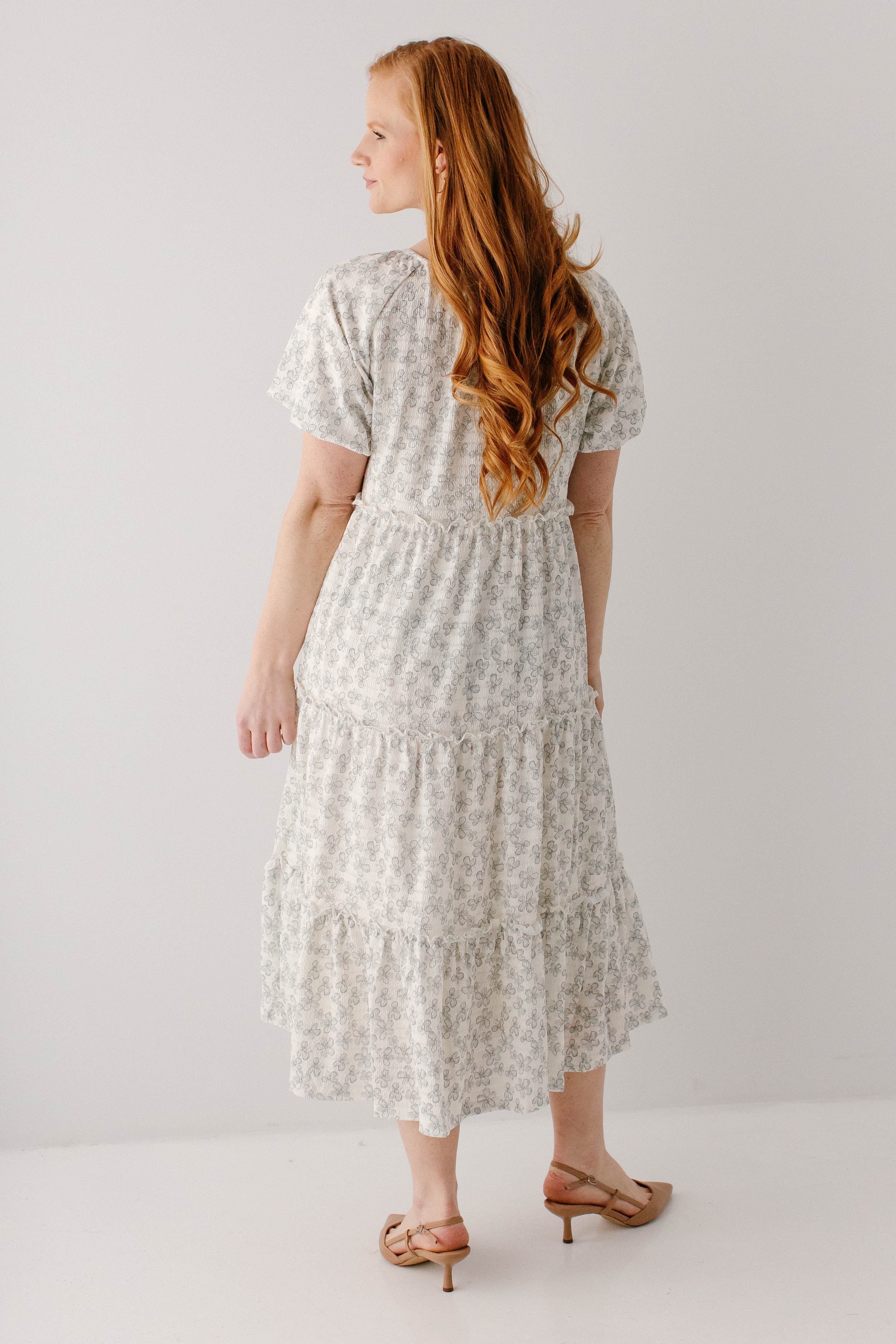 Josephine Sage Flower Tiered Midi Dress - Image 7