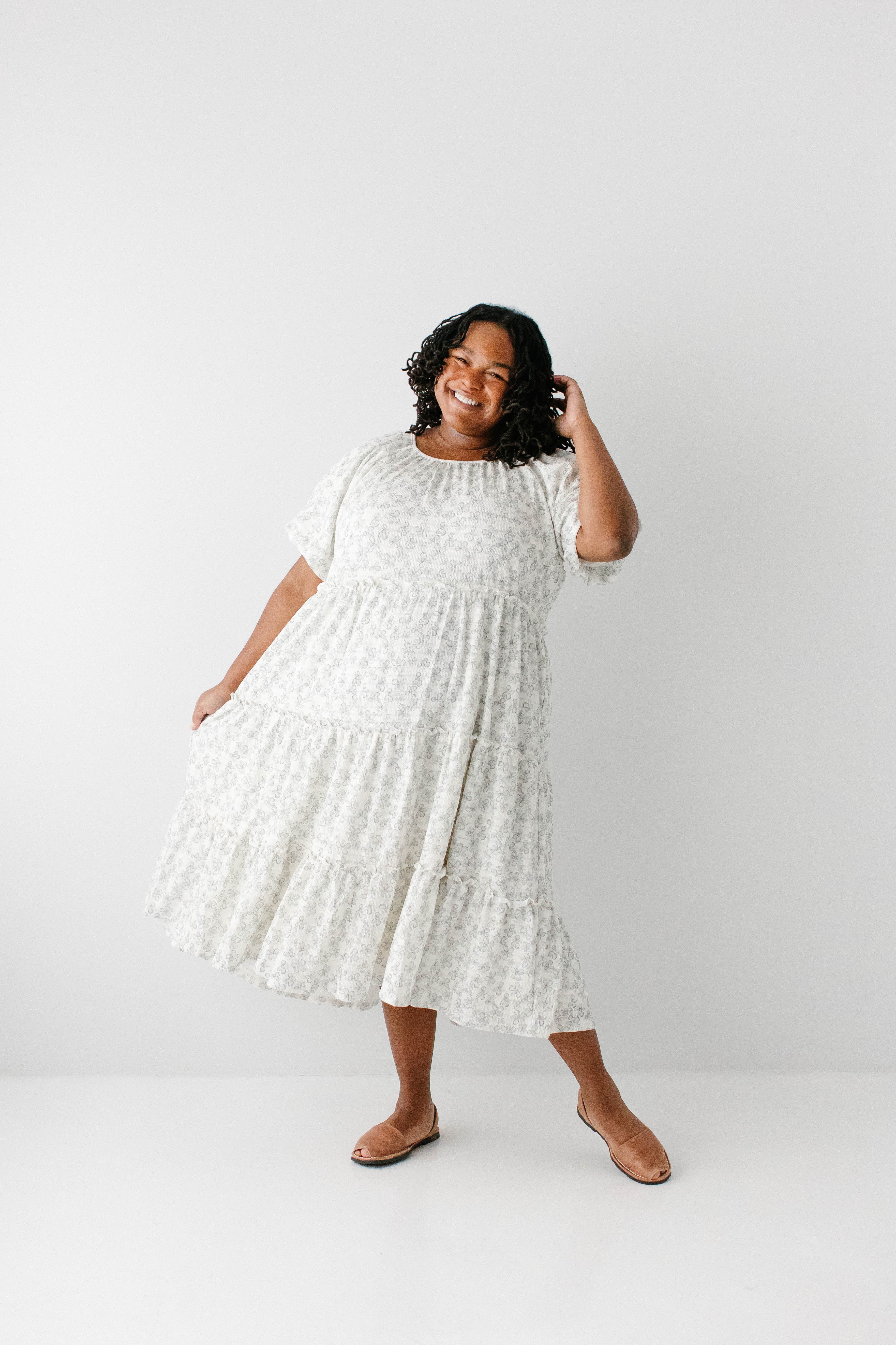 Josephine Sage Flower Tiered Midi Dress - Image 8