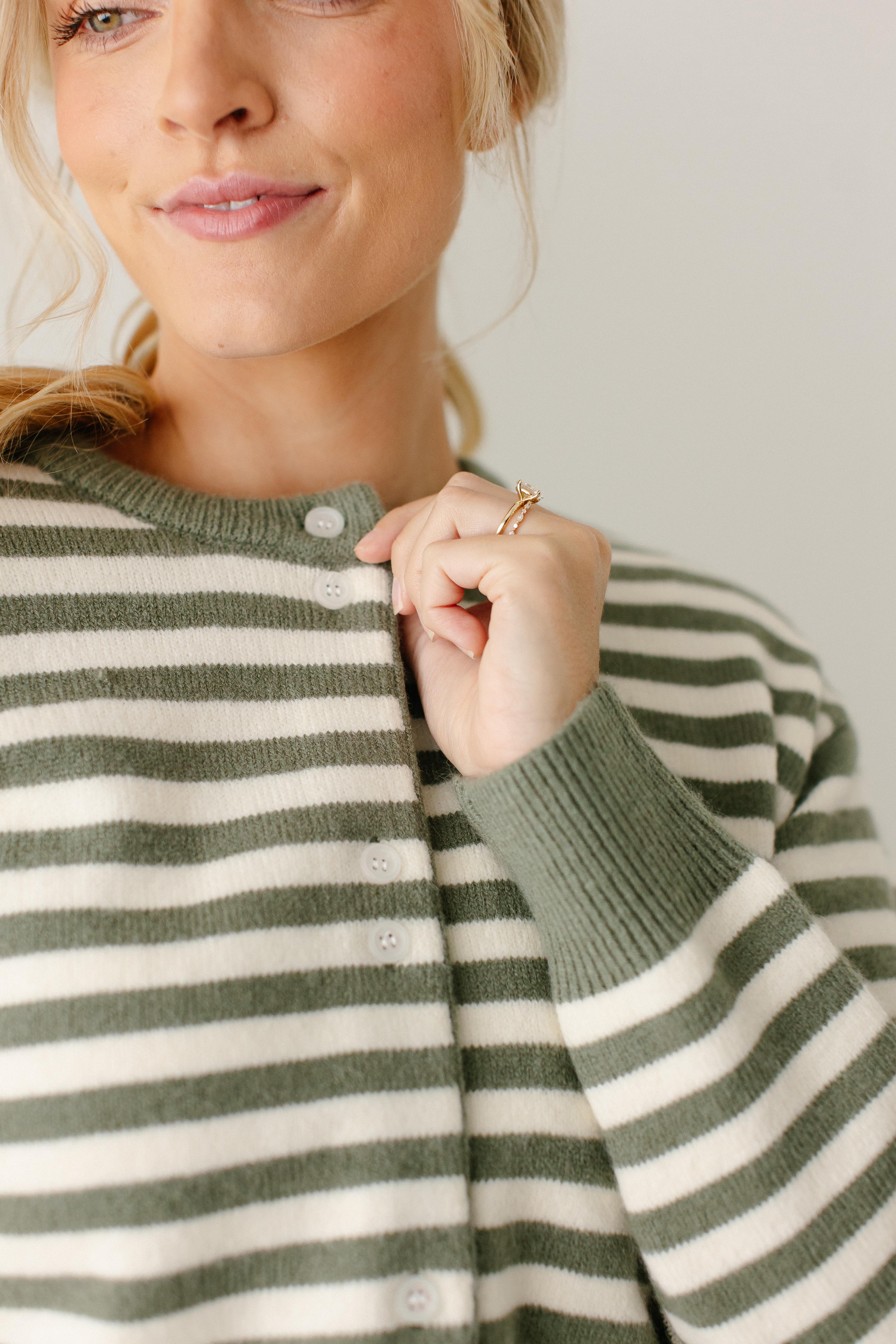 'Keeley' Olive Striped Button Down Cardigan FINAL SALE - Image 3