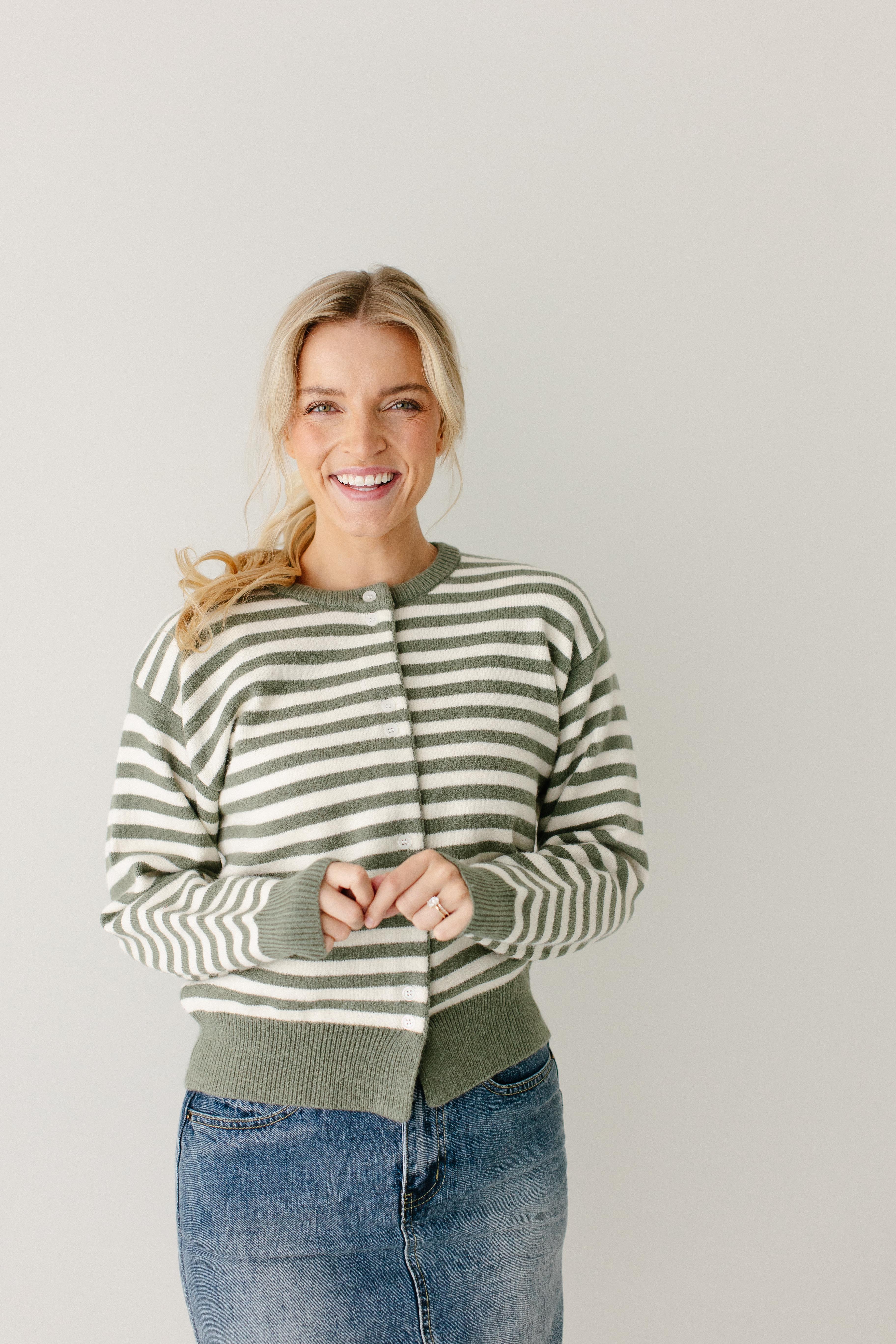 'Keeley' Olive Striped Button Down Cardigan FINAL SALE - Image 4