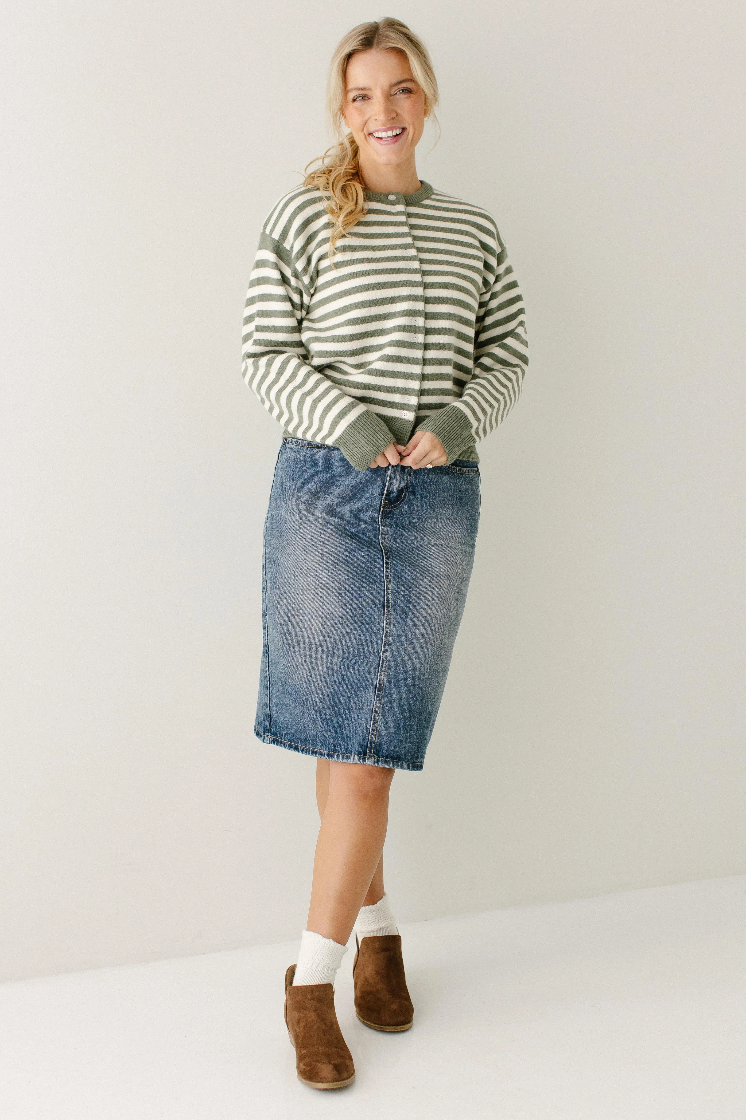 'Keeley' Olive Striped Button Down Cardigan FINAL SALE - Image 5