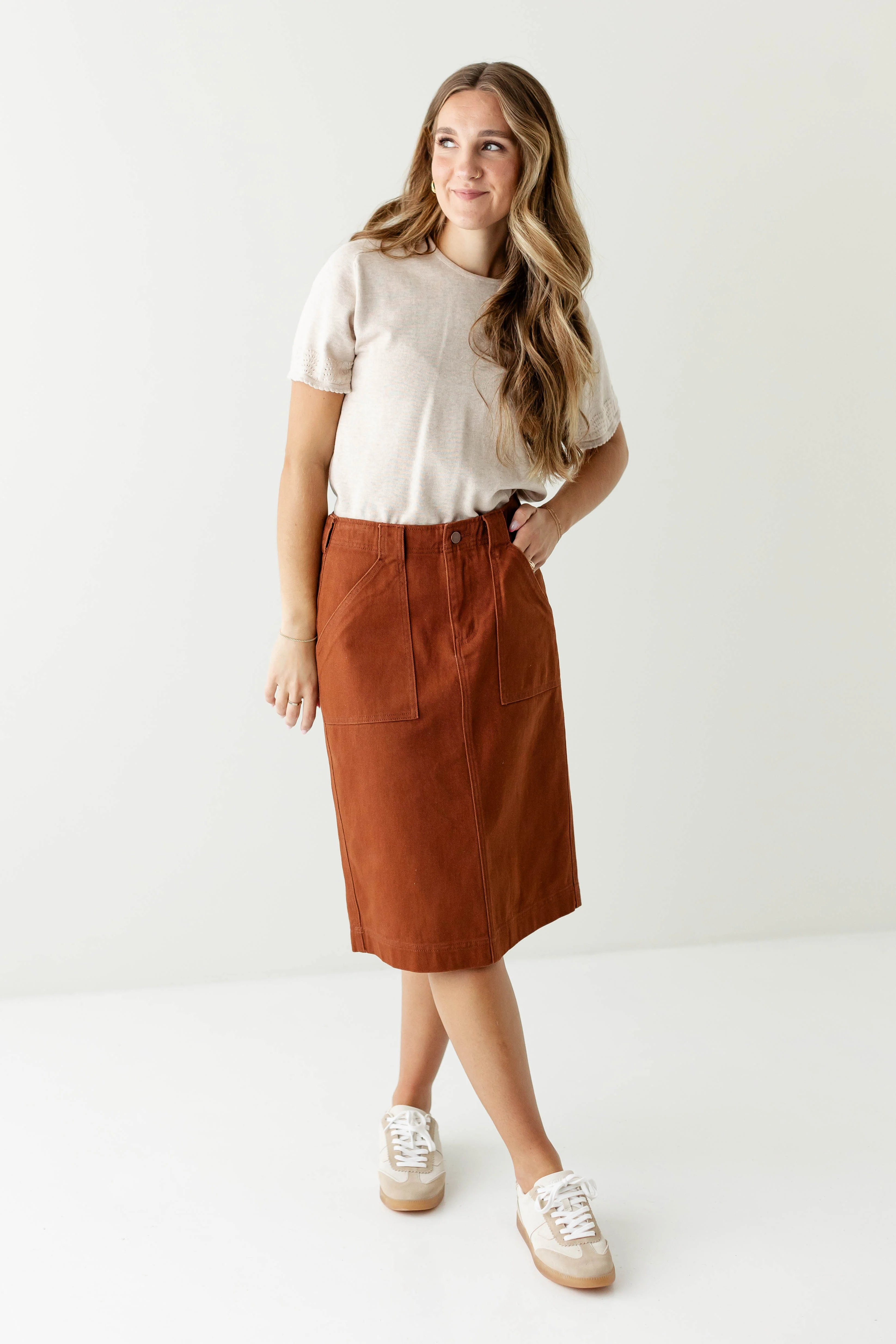 Keisha Knee Length Denim Skirt FINAL SALE - Image 4