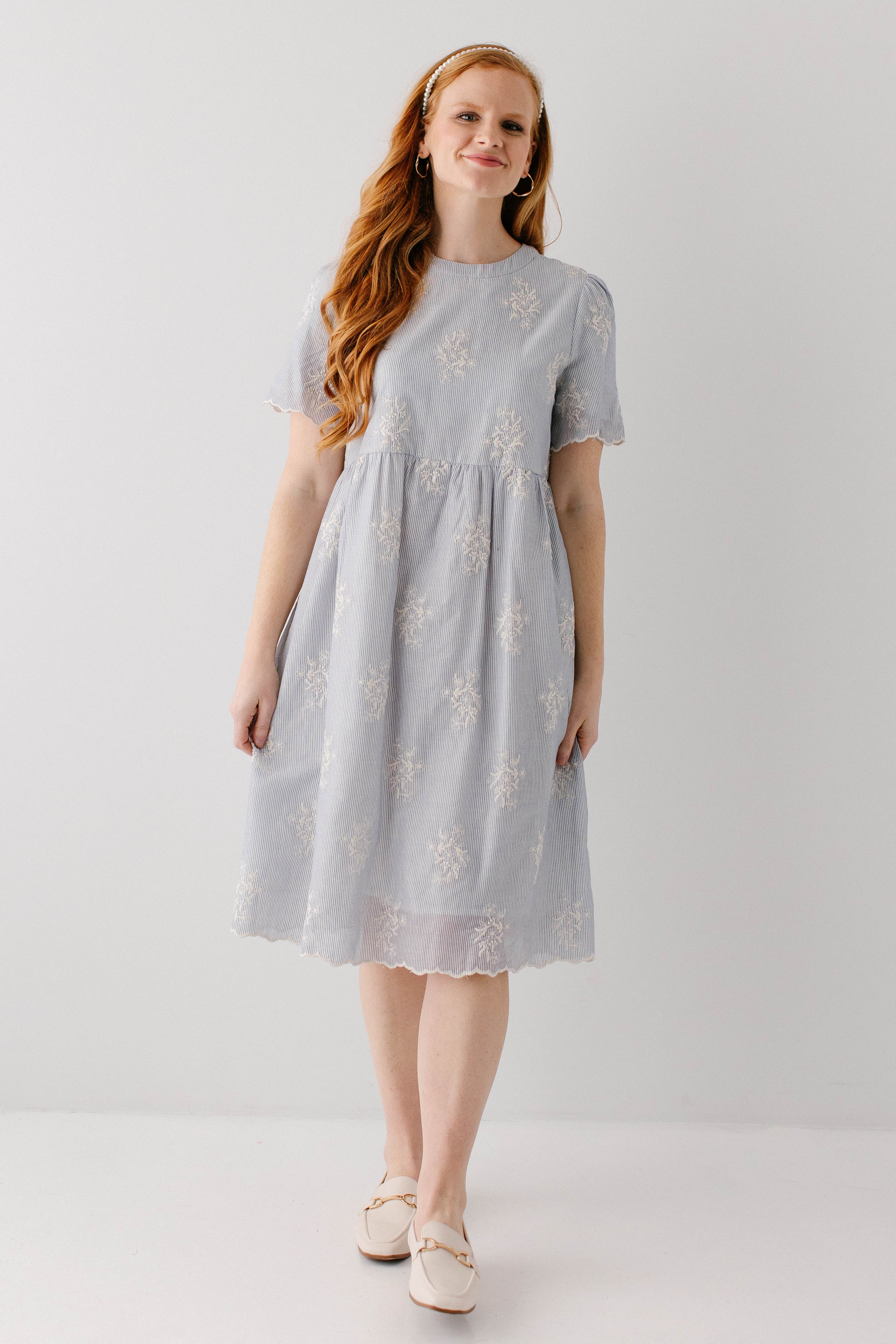Keturah Embroidered Pinstripe Midi Dress