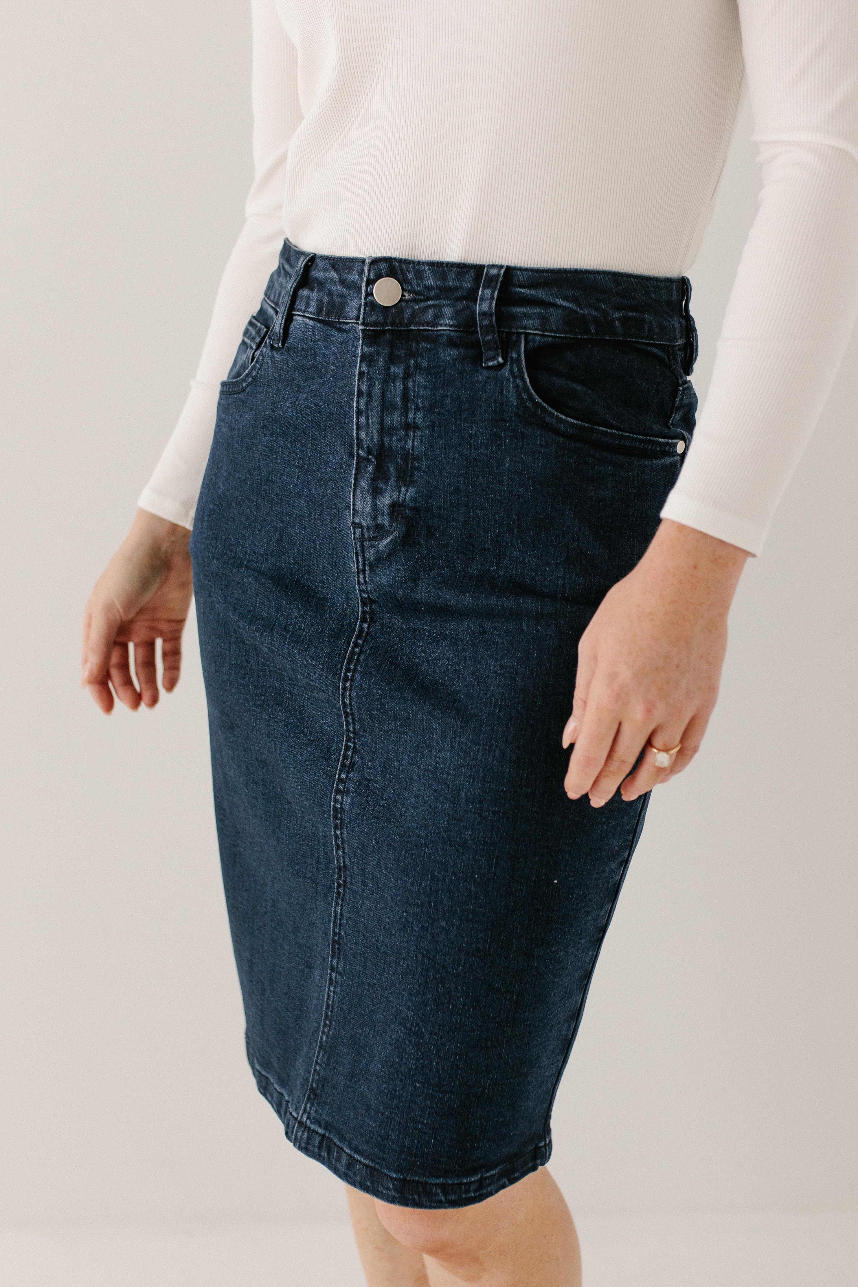 Krista Knee Length Denim Pencil Skirt FINAL SALE - Image 10