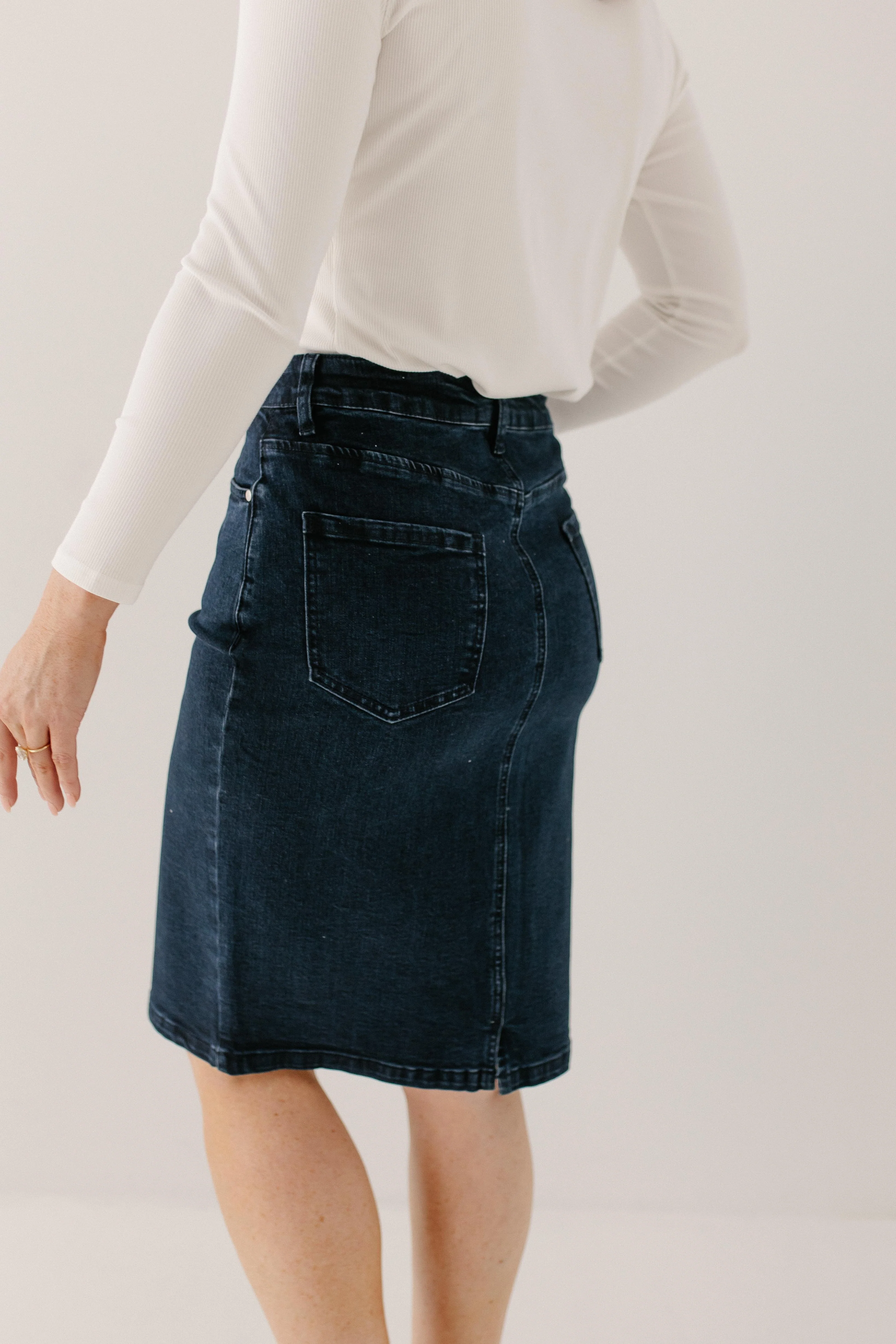 Krista Knee Length Denim Pencil Skirt FINAL SALE - Image 11