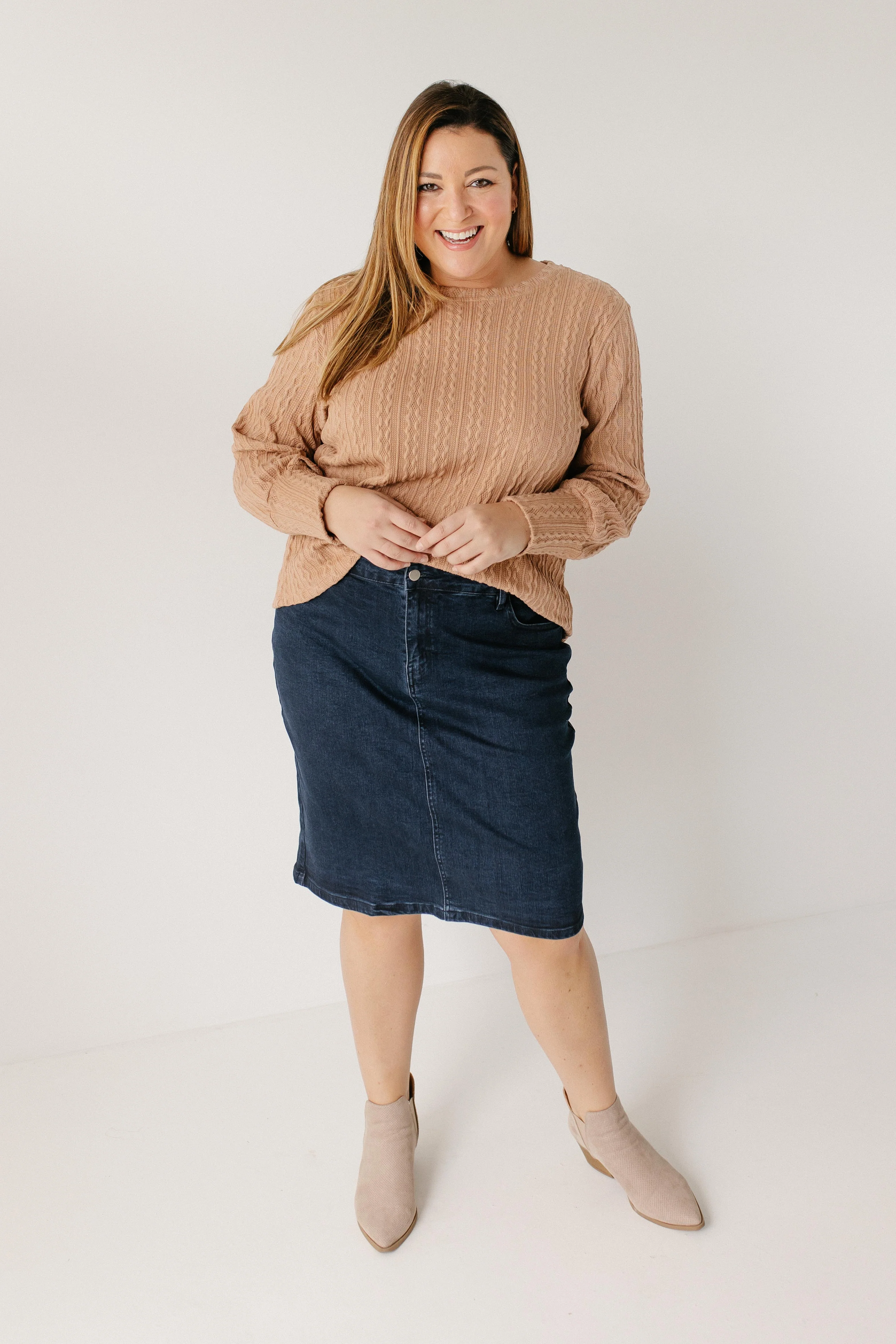 Krista Knee Length Denim Pencil Skirt FINAL SALE - Image 12