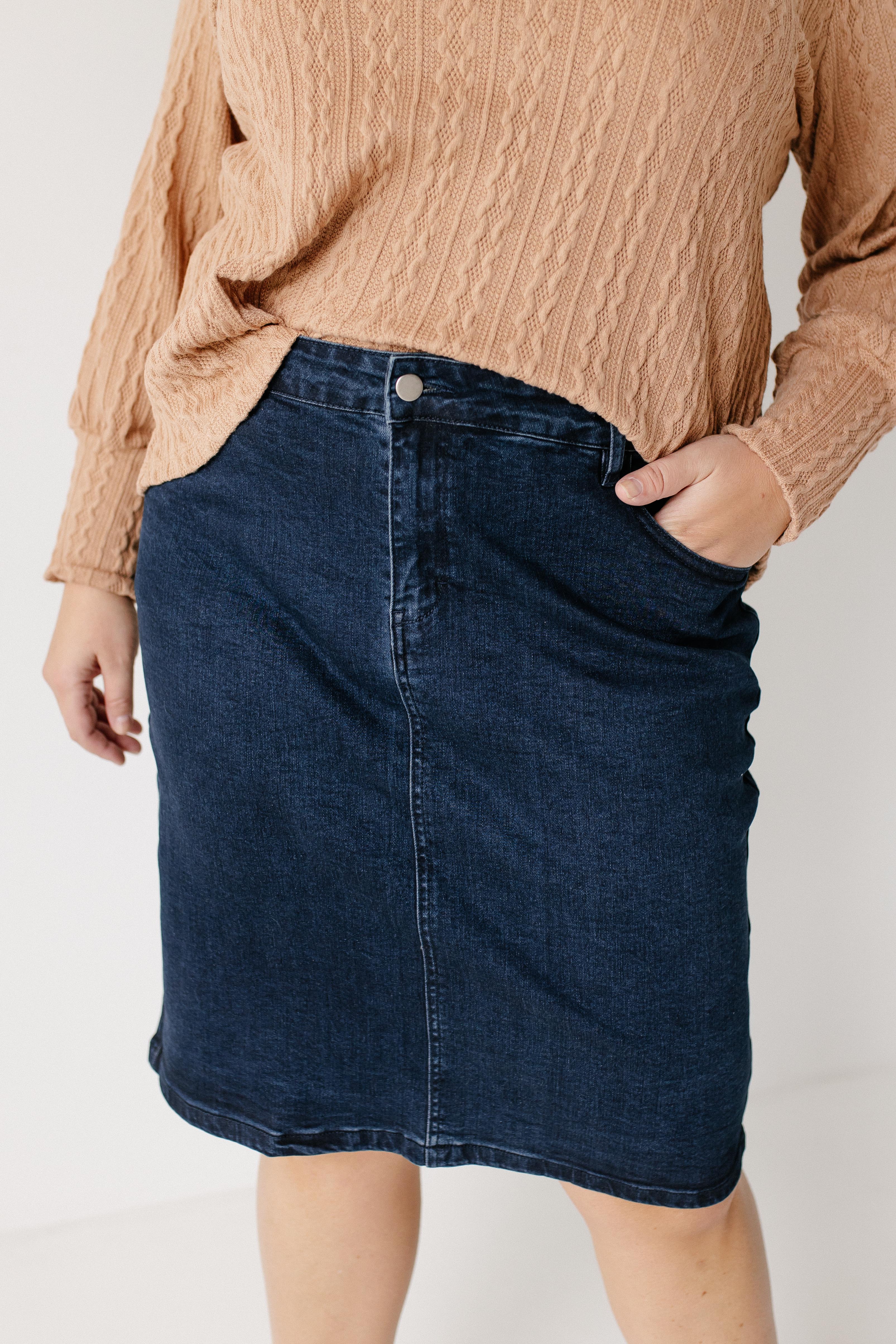 Krista Knee Length Denim Pencil Skirt FINAL SALE - Image 13