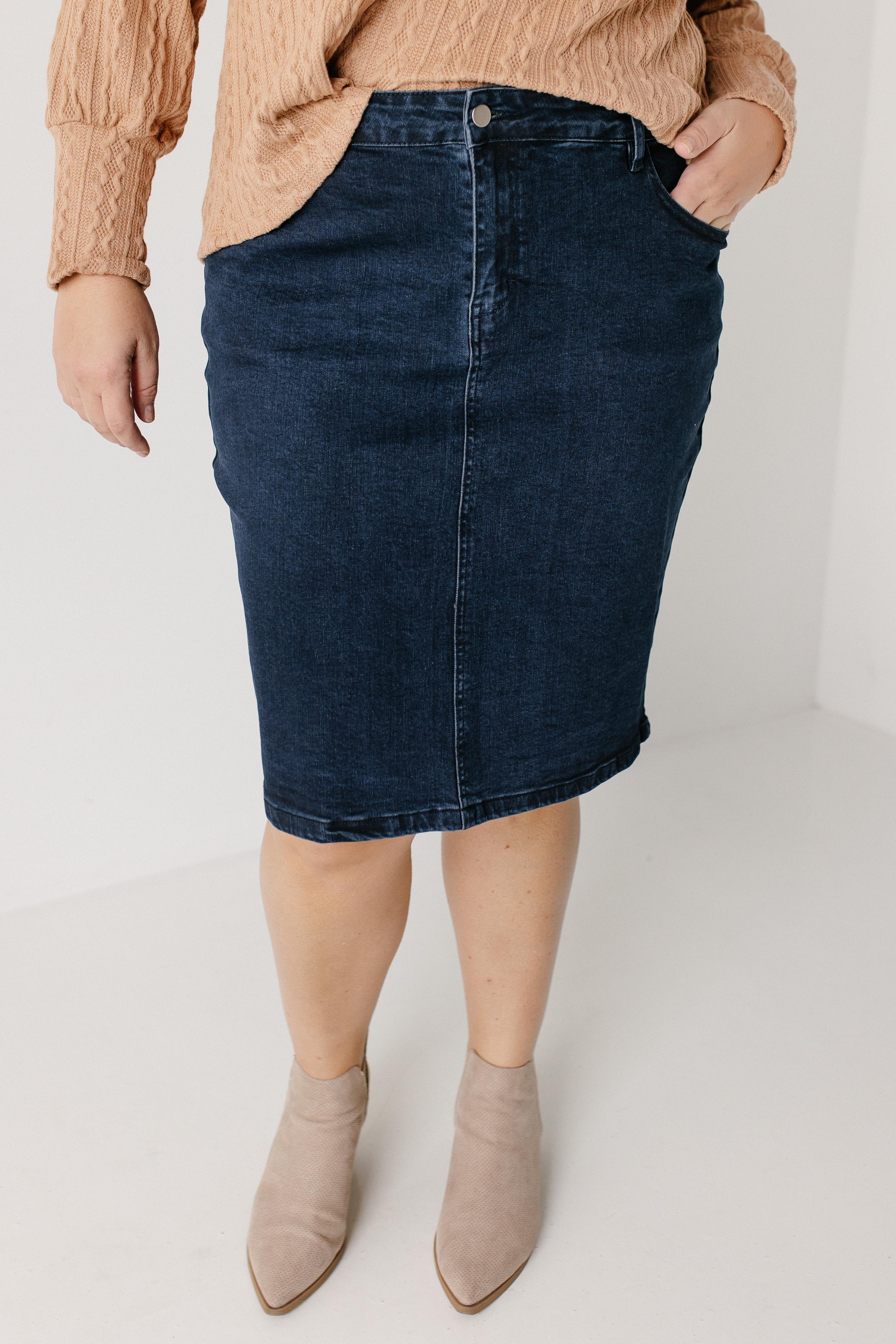 Krista Knee Length Denim Pencil Skirt FINAL SALE - Image 14
