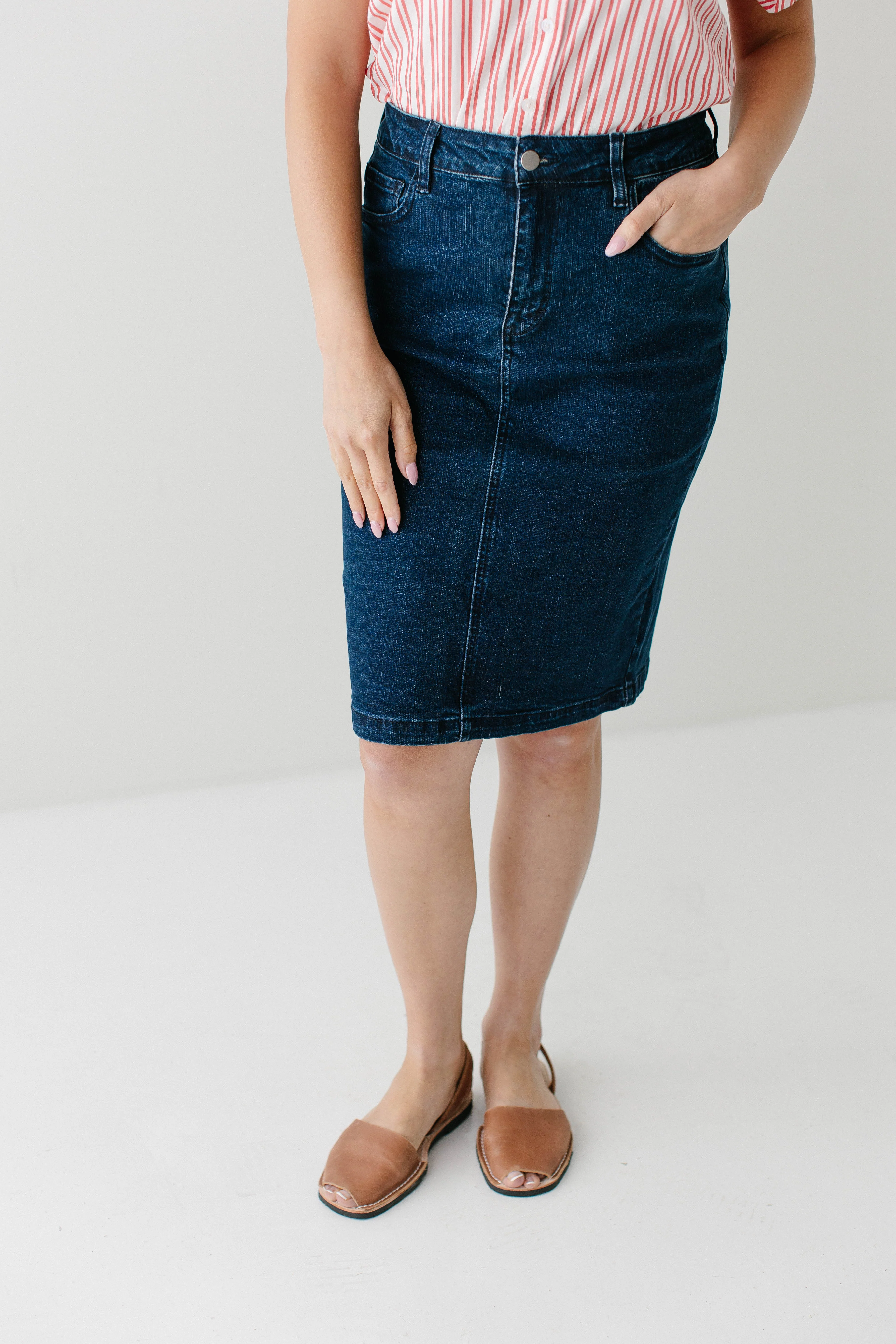 Krista Knee Length Denim Pencil Skirt FINAL SALE - Image 15