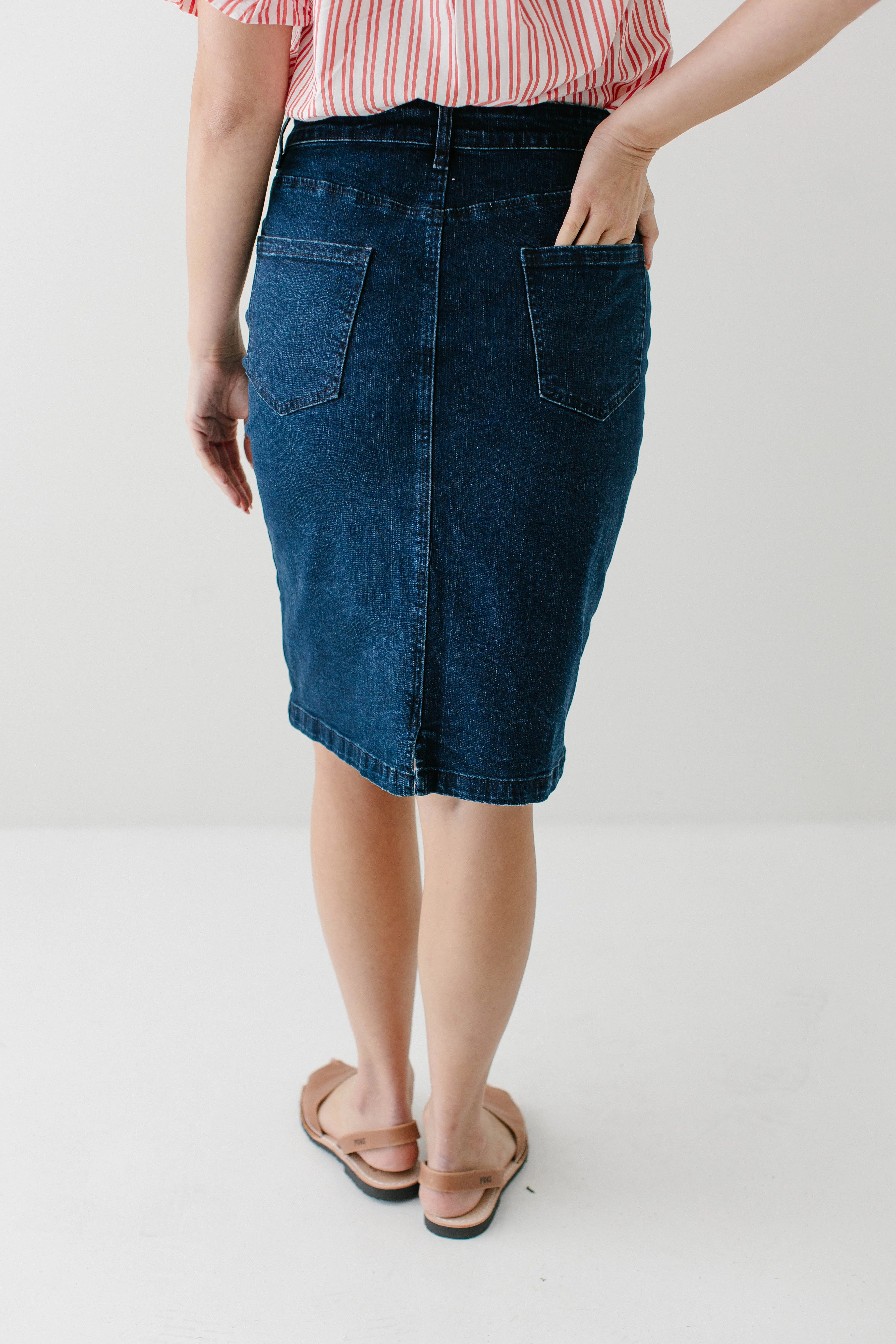 Krista Knee Length Denim Pencil Skirt FINAL SALE - Image 16
