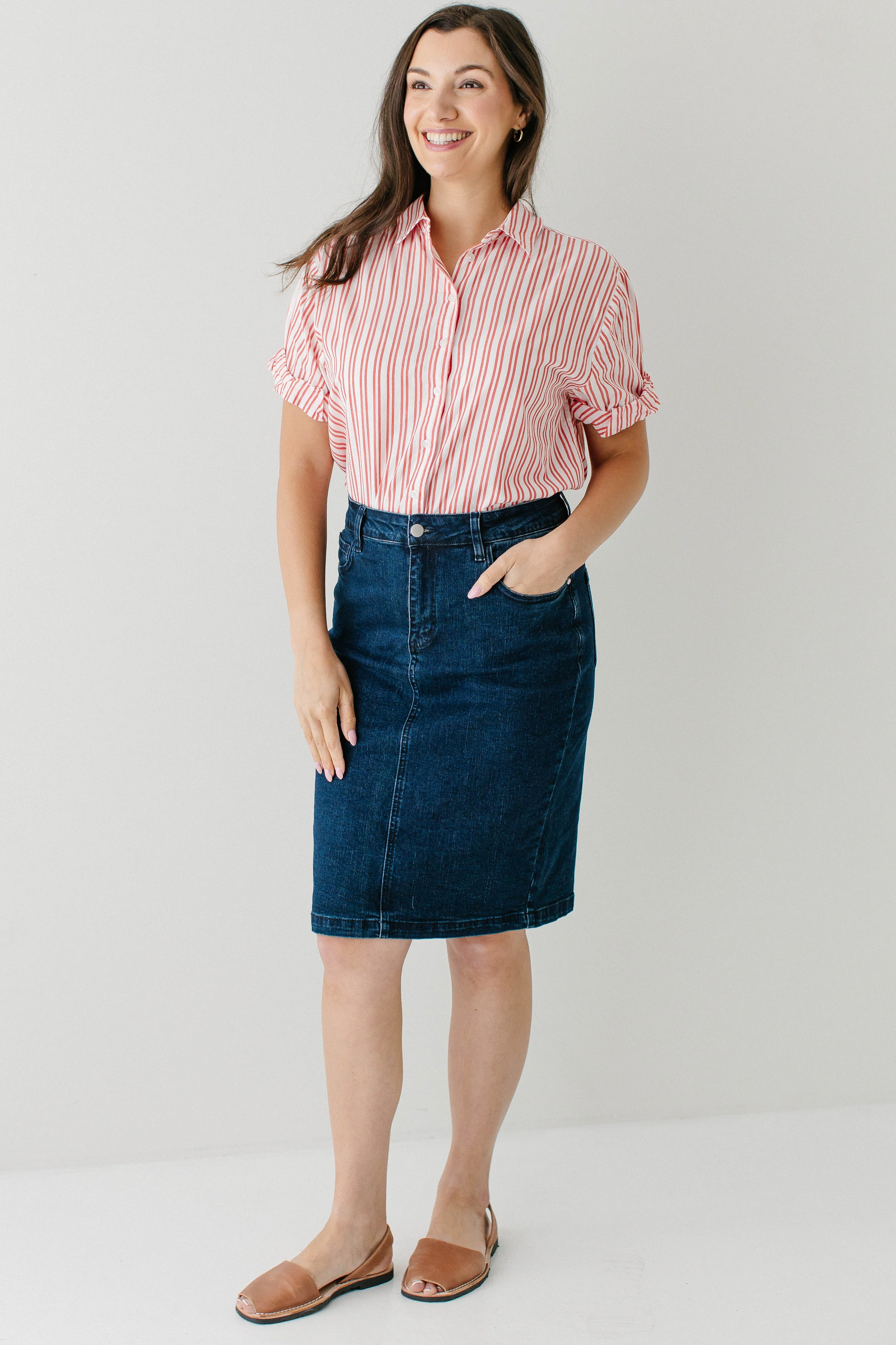Krista Knee Length Denim Pencil Skirt FINAL SALE - Image 17