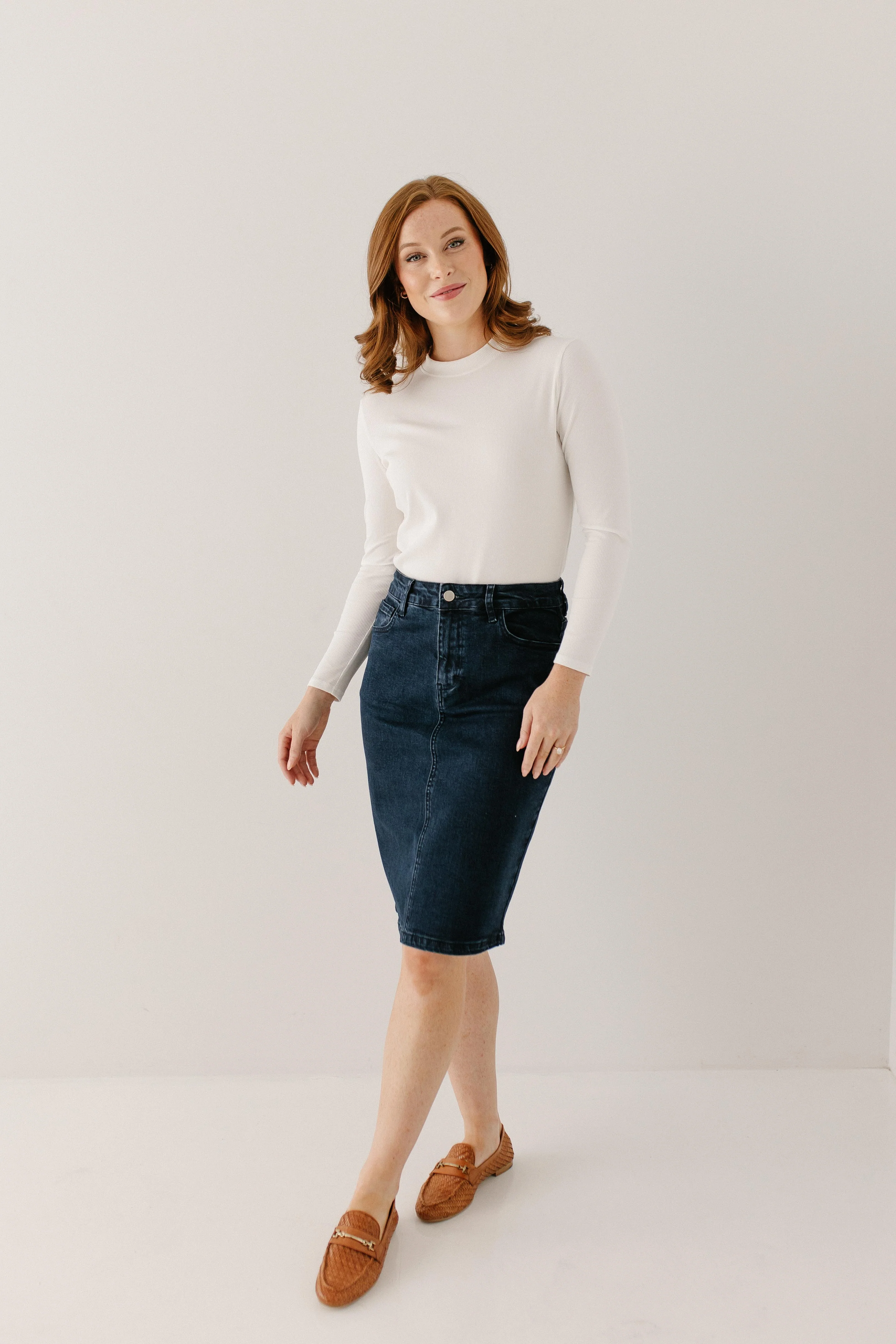 Krista Knee Length Denim Pencil Skirt FINAL SALE - Image 3