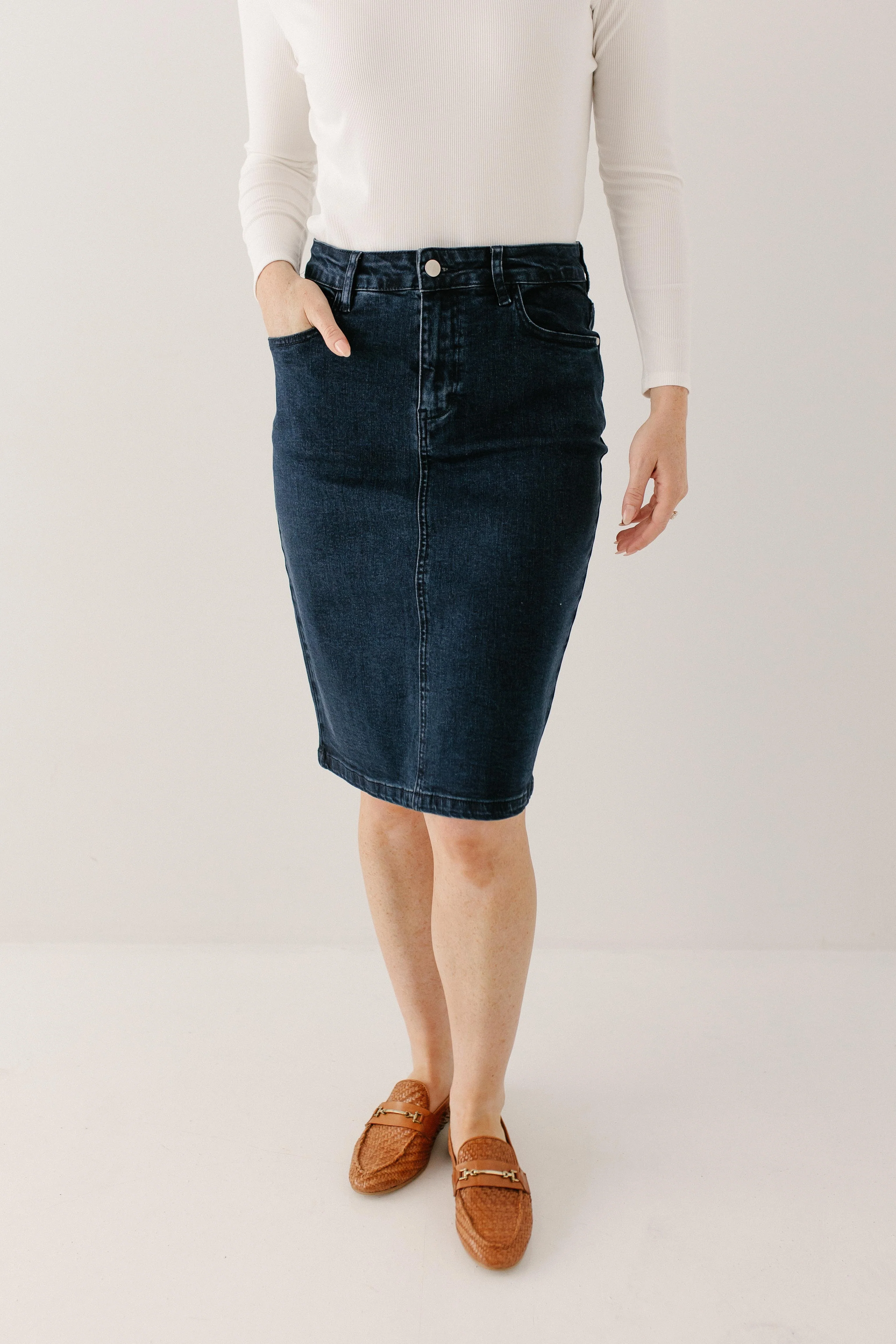 Krista Knee Length Denim Pencil Skirt FINAL SALE - Image 4