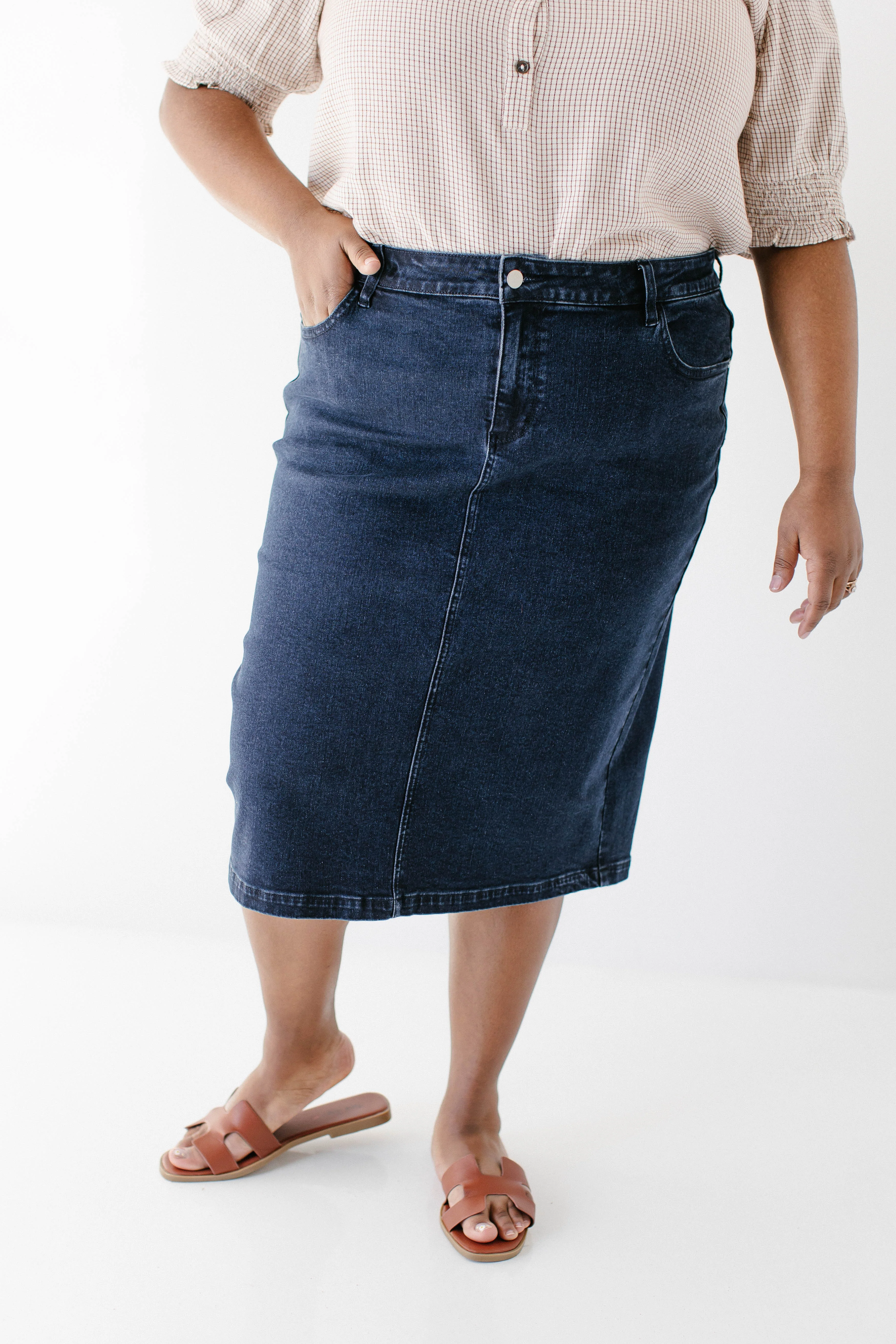 Krista Knee Length Denim Pencil Skirt FINAL SALE - Image 5