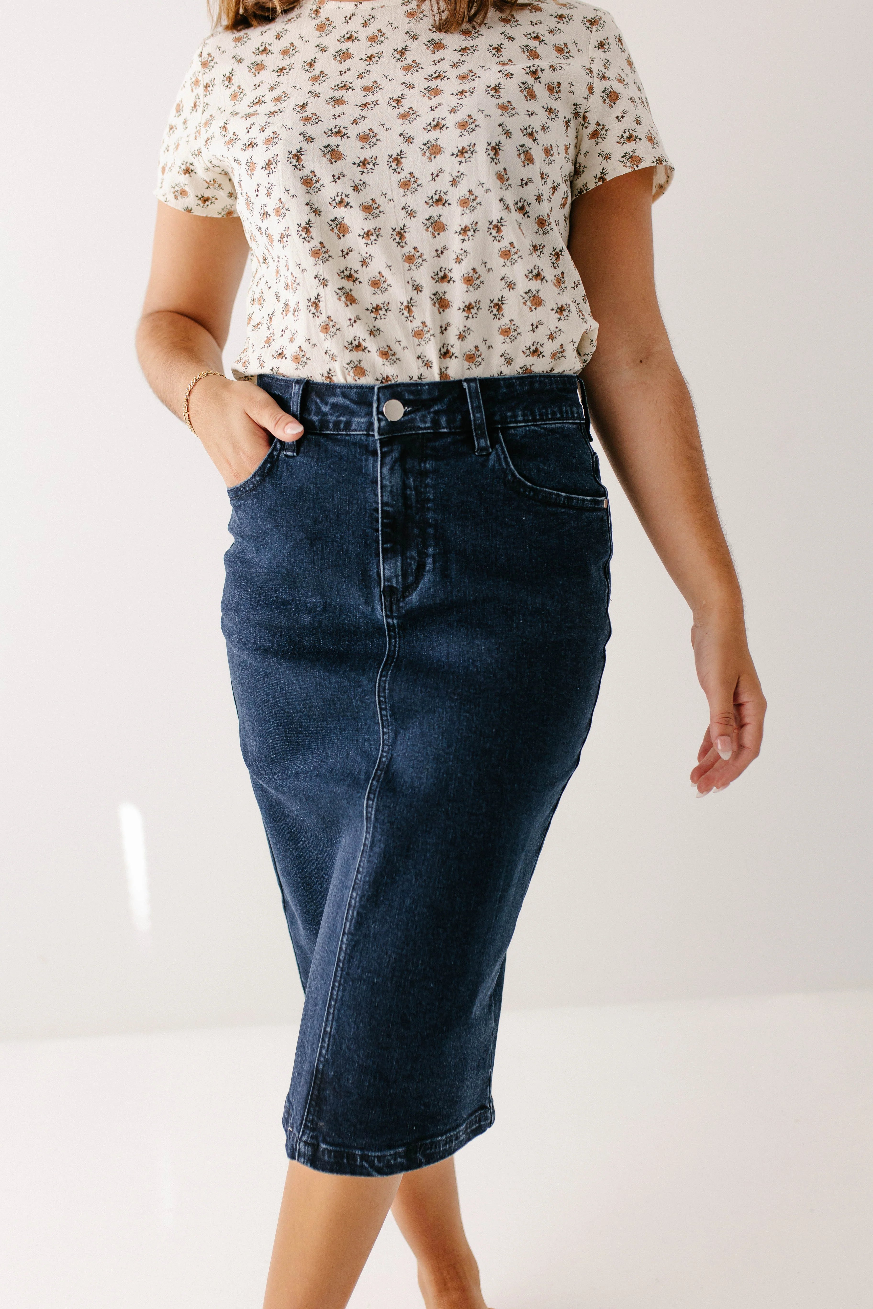 Krista Knee Length Denim Pencil Skirt FINAL SALE - Image 6