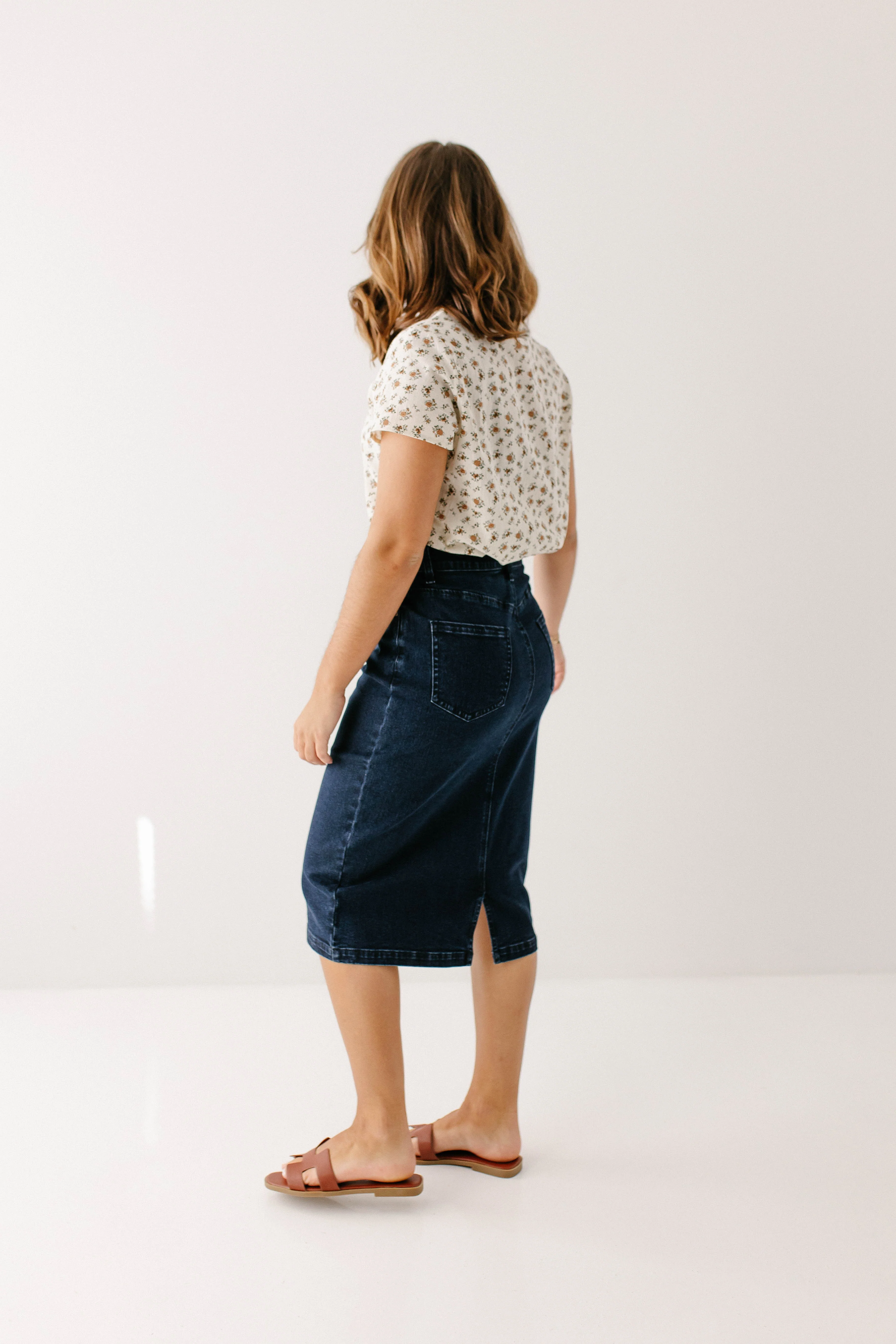 Krista Knee Length Denim Pencil Skirt FINAL SALE - Image 8