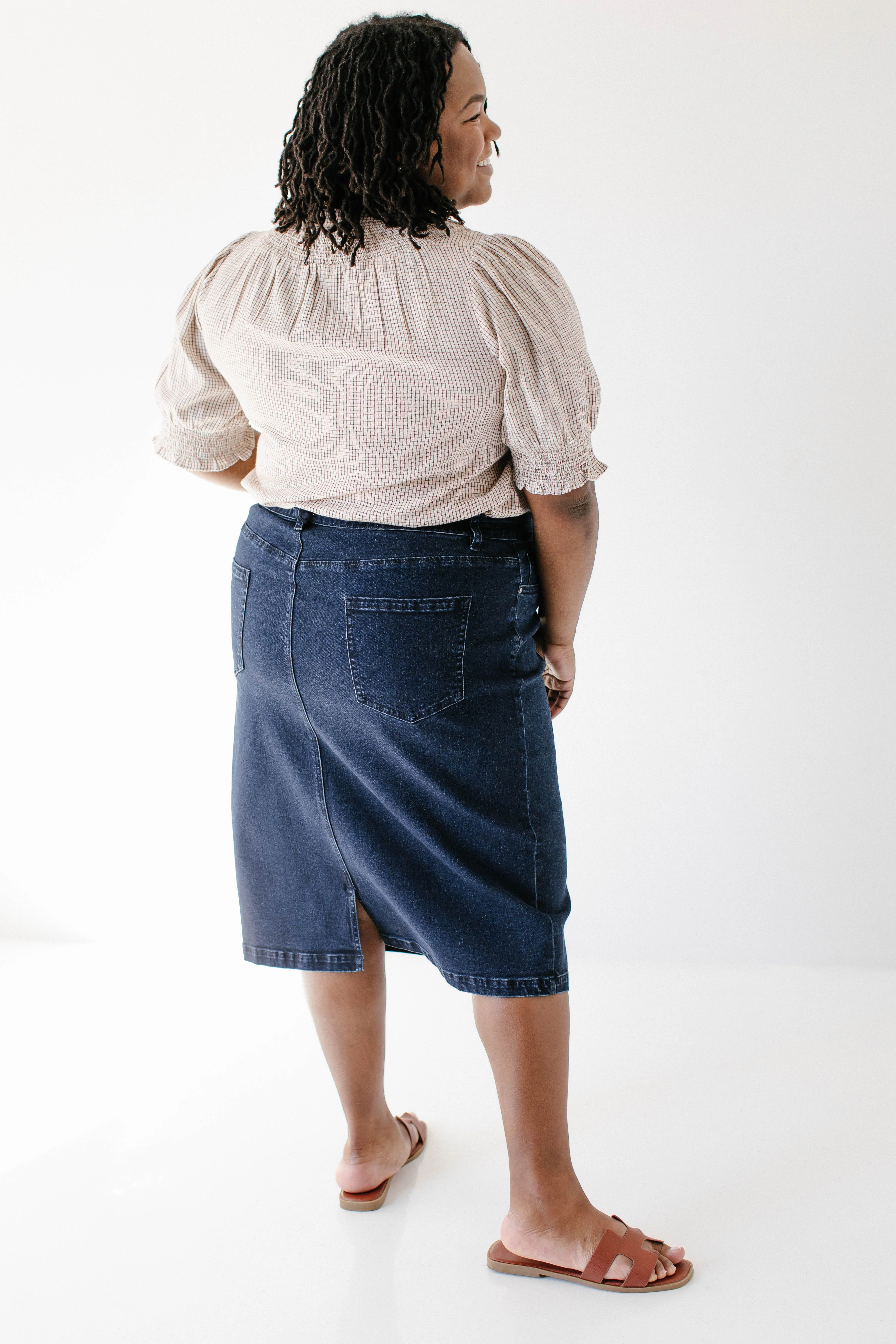 Krista Knee Length Denim Pencil Skirt FINAL SALE - Image 9