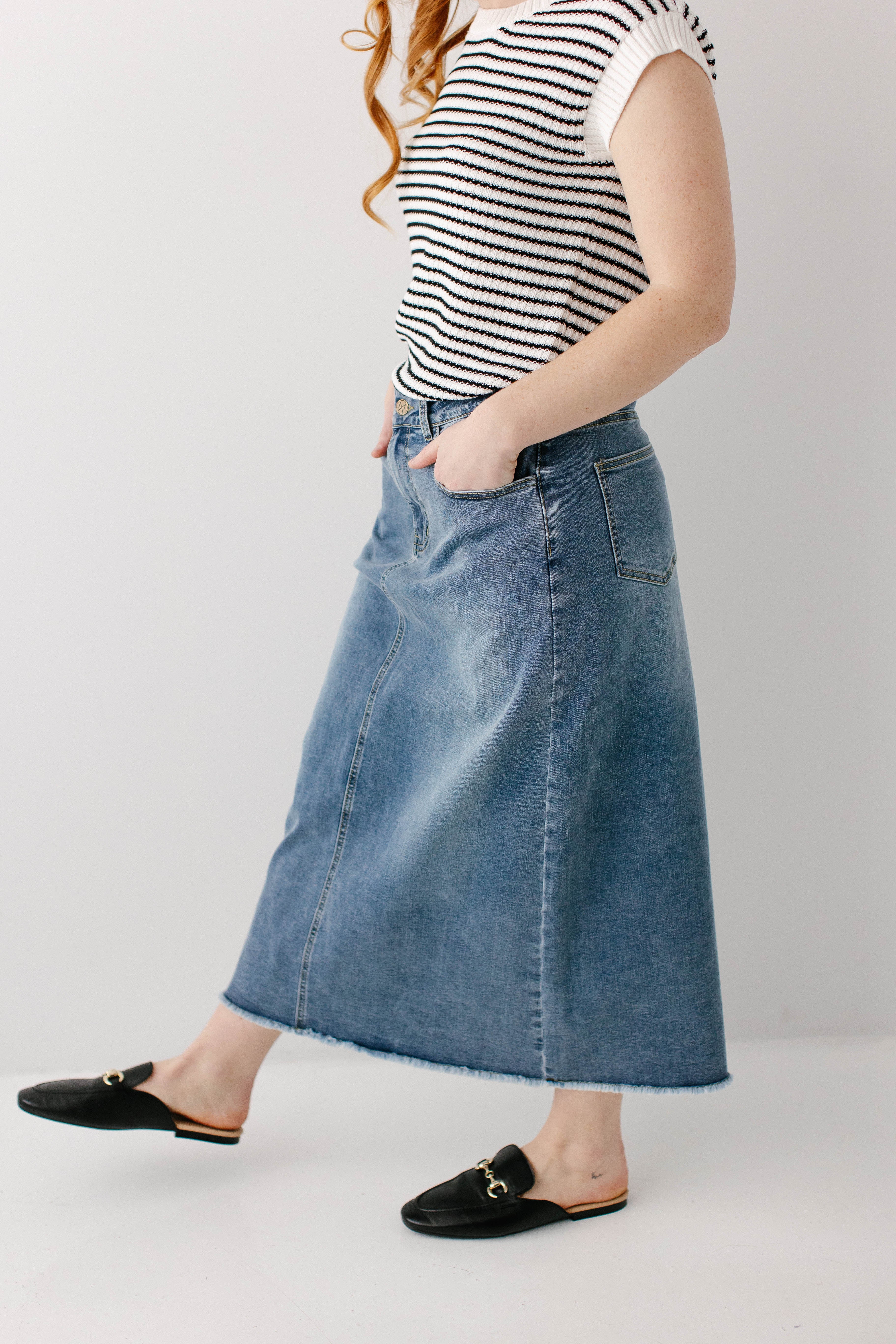 Laura Stretch Denim Midi Skirt - Image 3