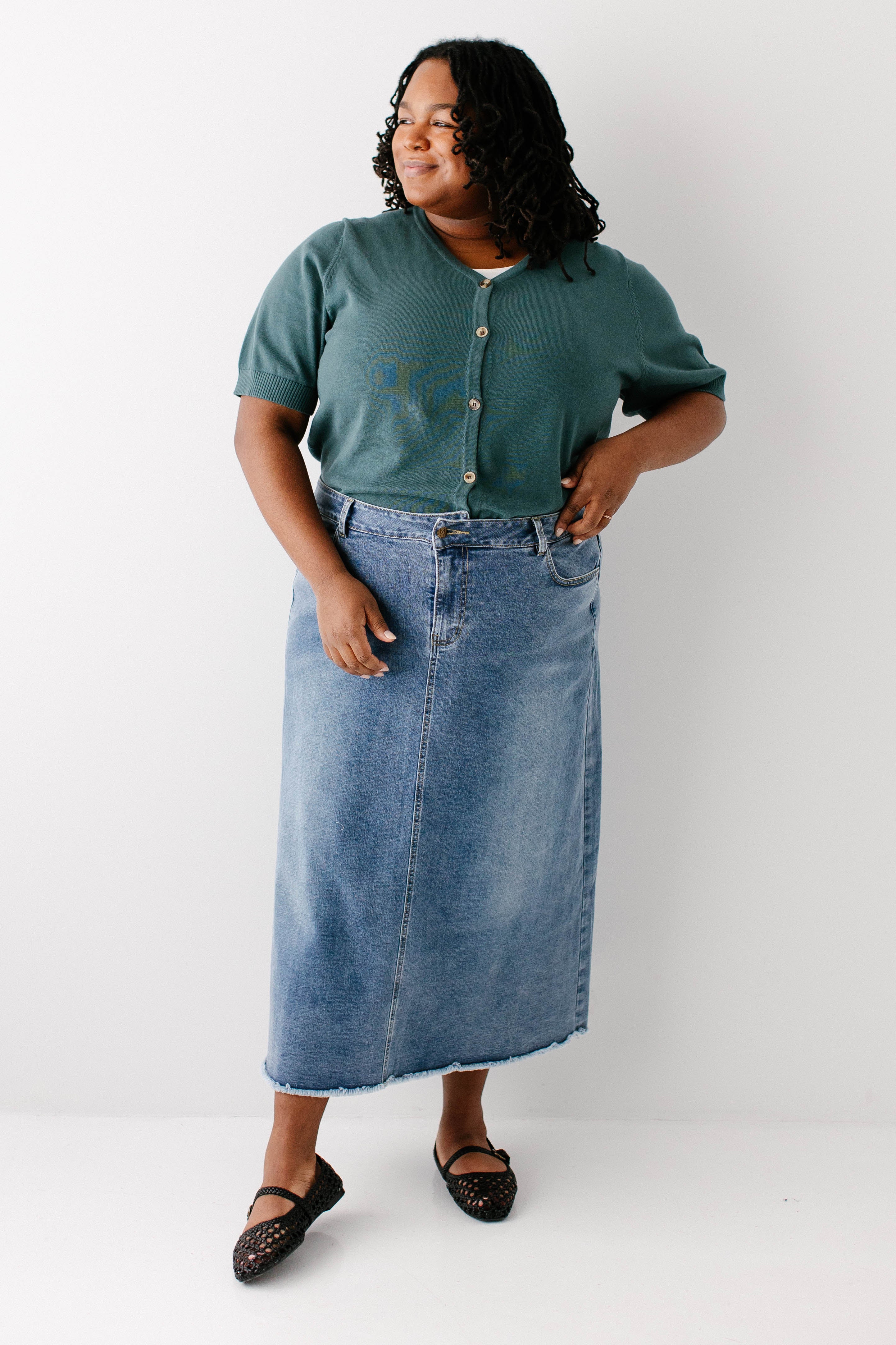 Laura Stretch Denim Midi Skirt - Image 6