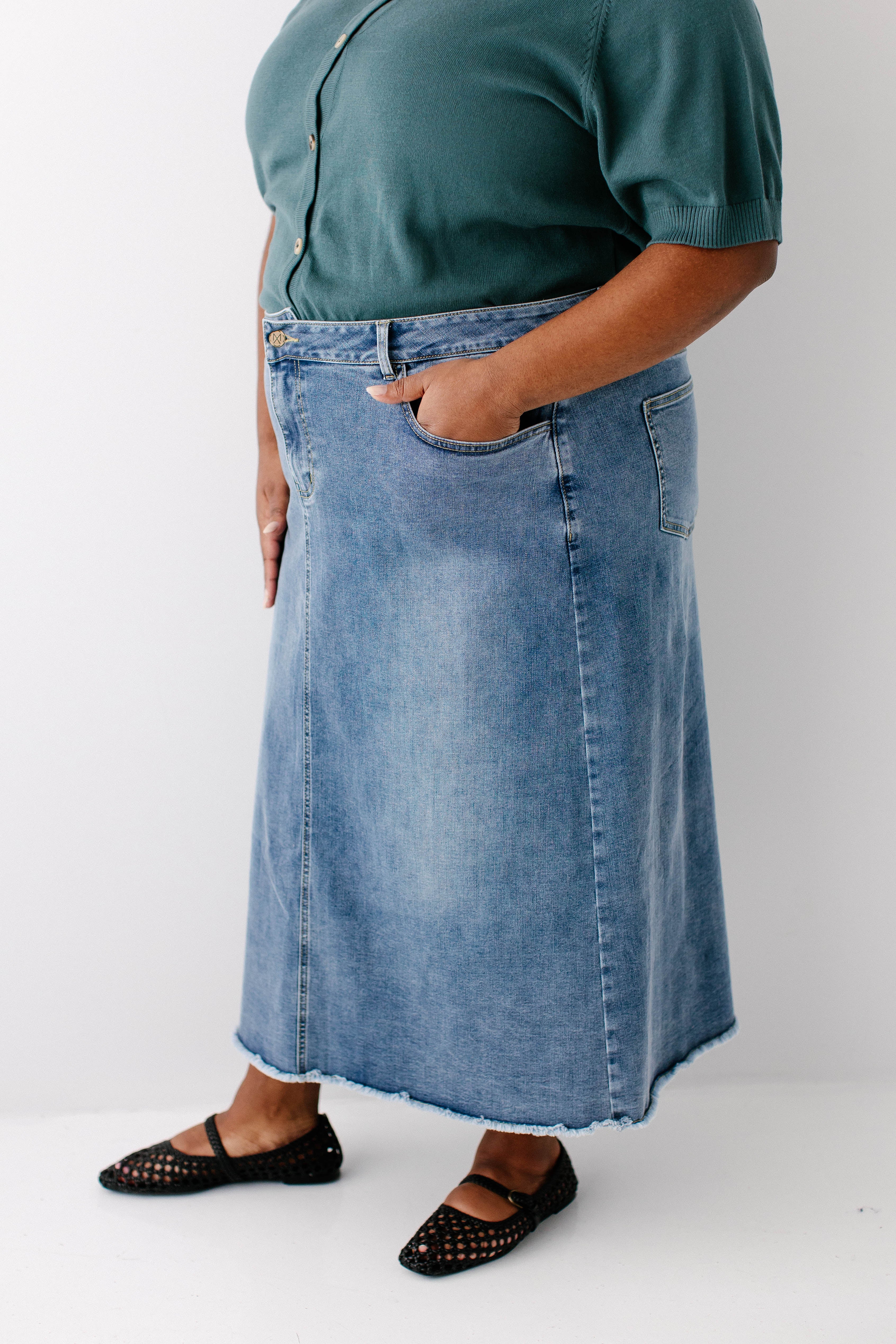 Laura Stretch Denim Midi Skirt - Image 7