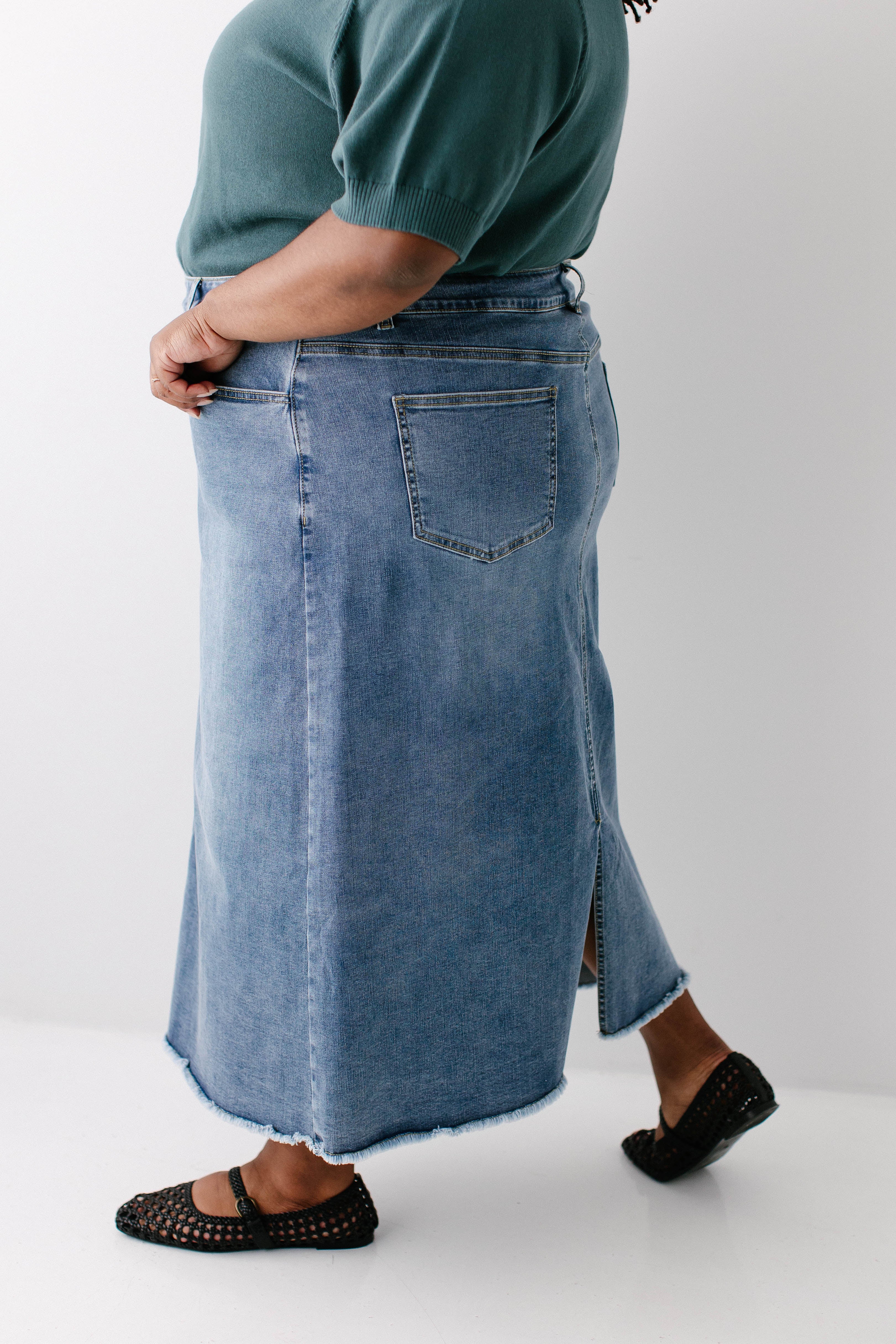 Laura Stretch Denim Midi Skirt - Image 9