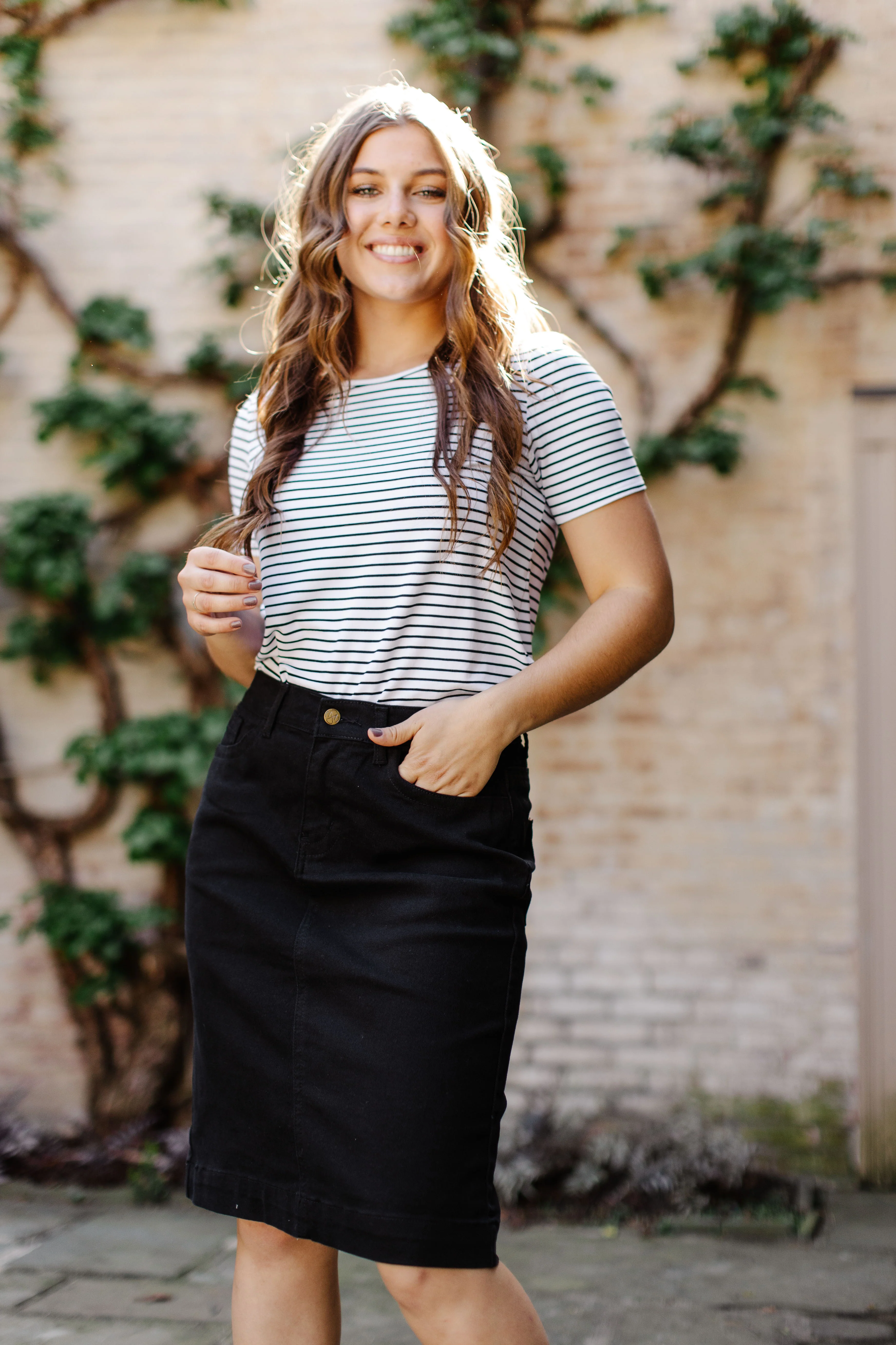 Leah Stretch Denim Skirt in Black FINAL SALE - Image 10