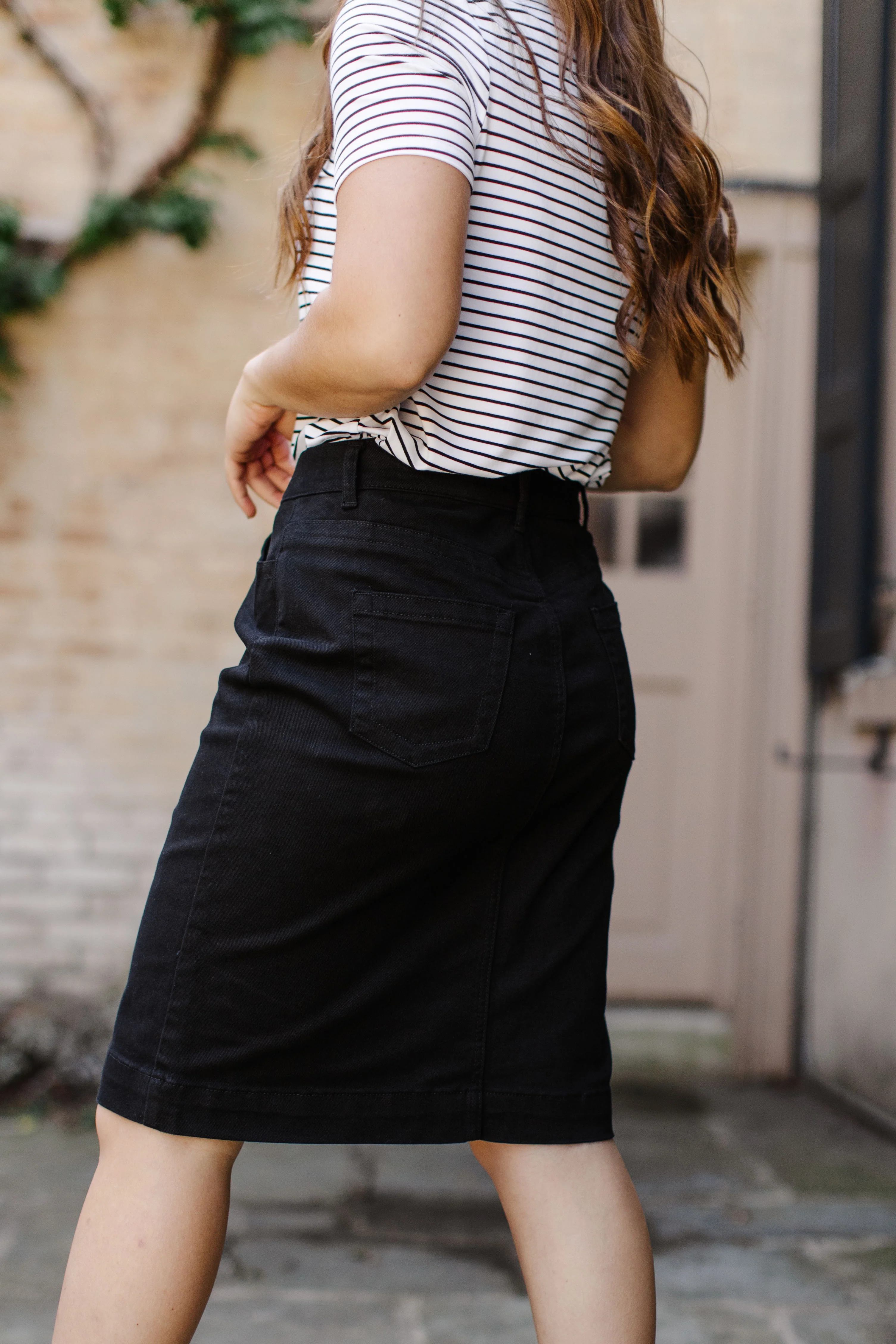 Leah Stretch Denim Skirt in Black FINAL SALE - Image 11