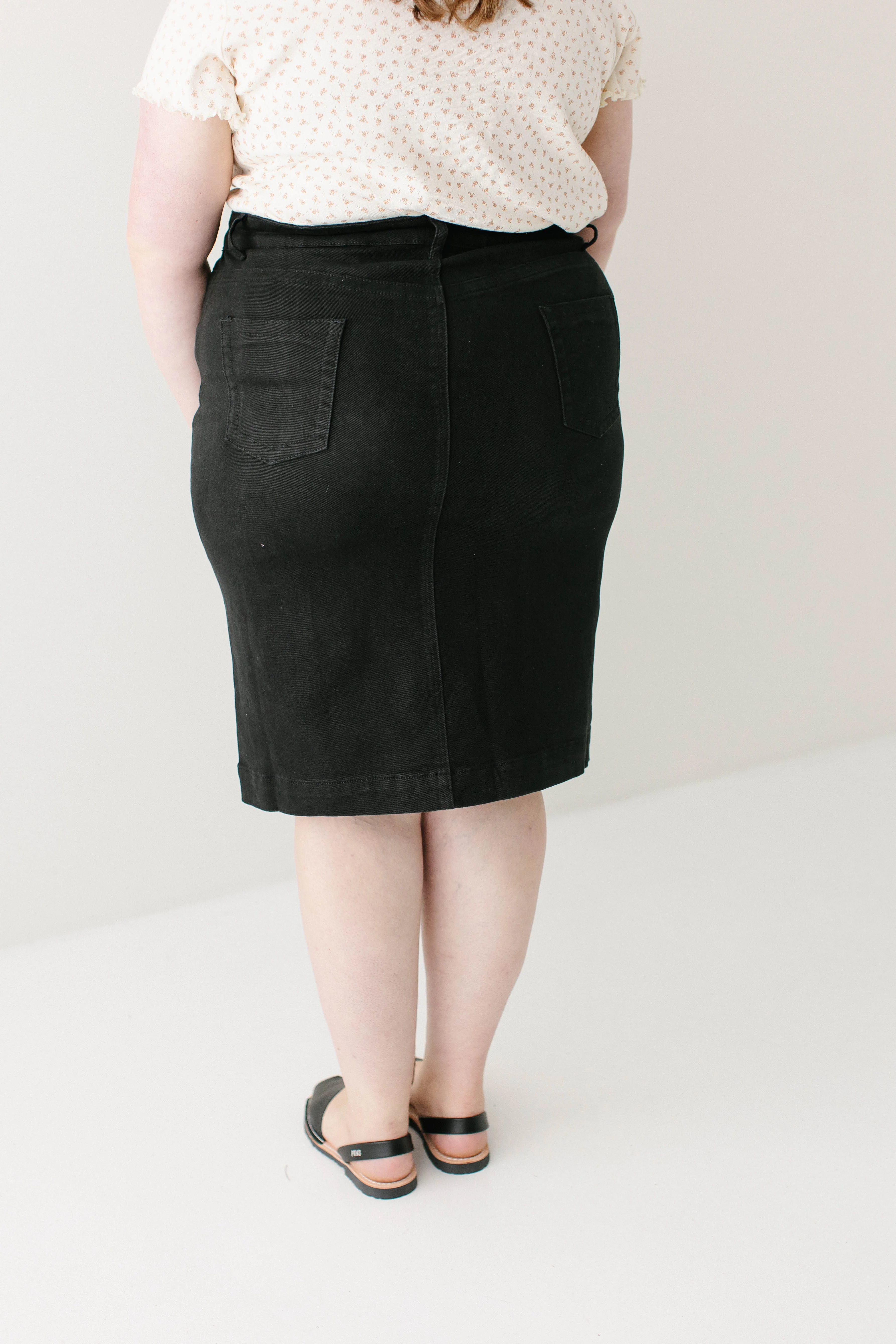 Leah Stretch Denim Skirt in Black FINAL SALE - Image 4