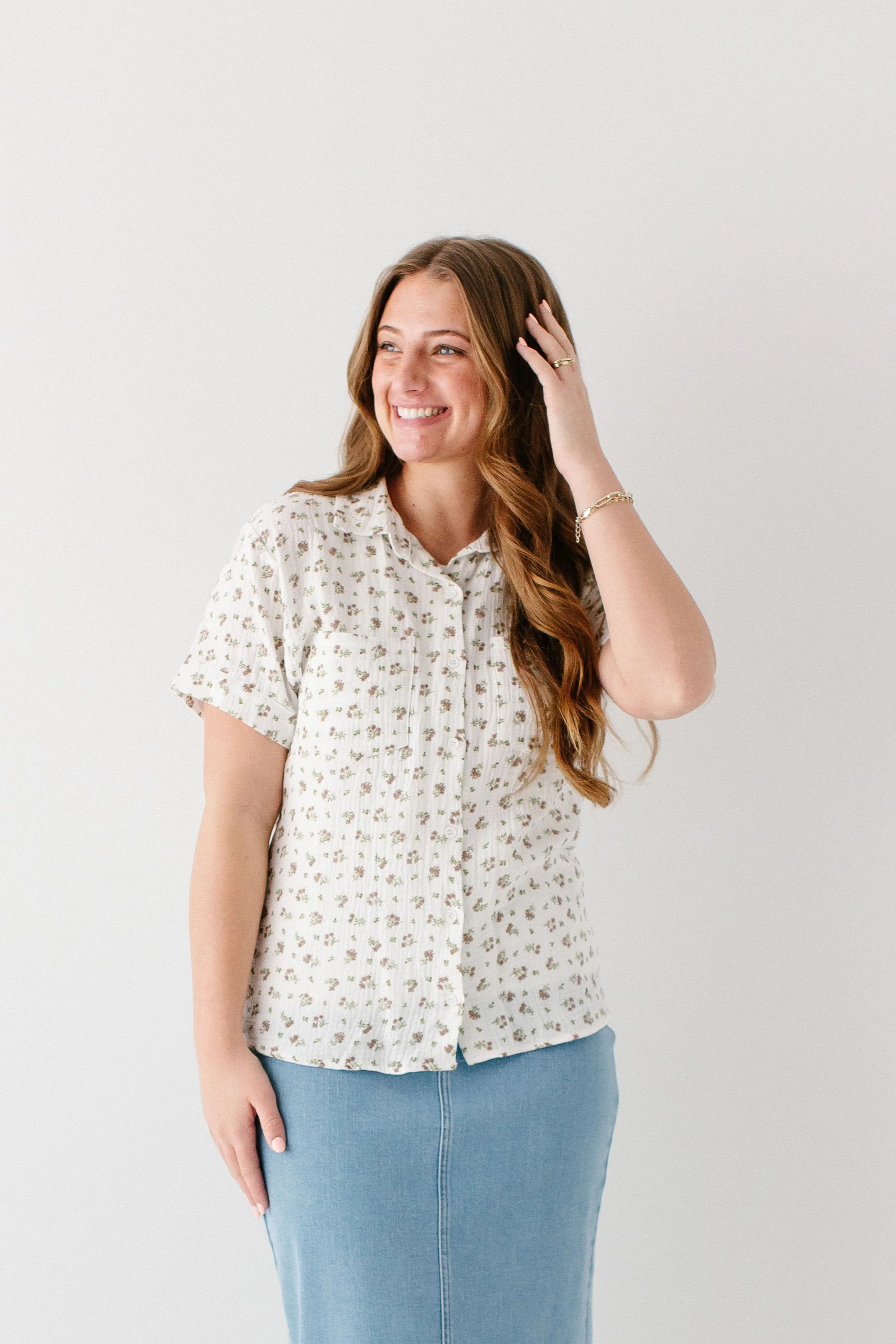 Liz Ditsy Floral Button Down Top