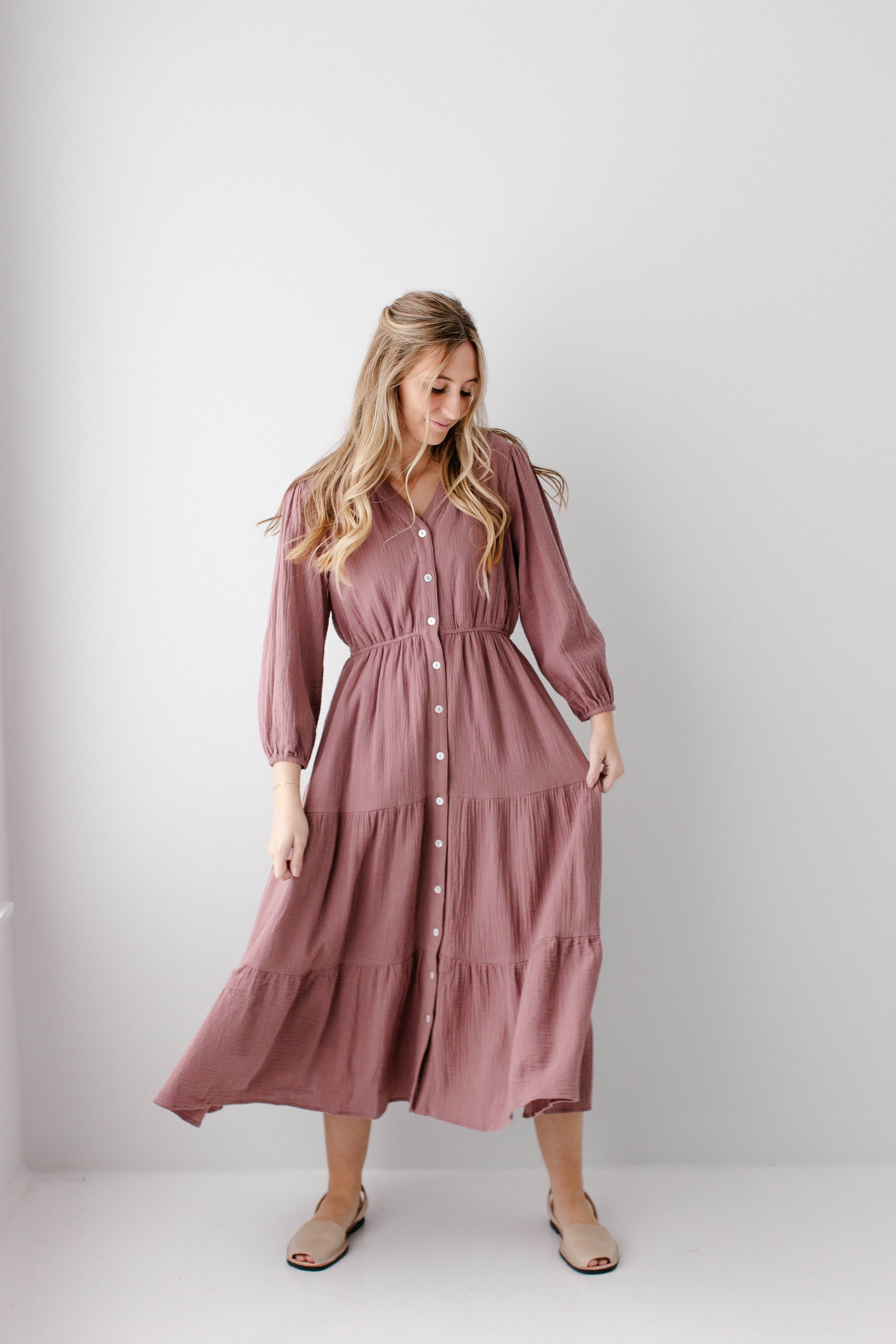 Louisa Button Down Tiered Cotton Gauze Midi Dress - Image 5
