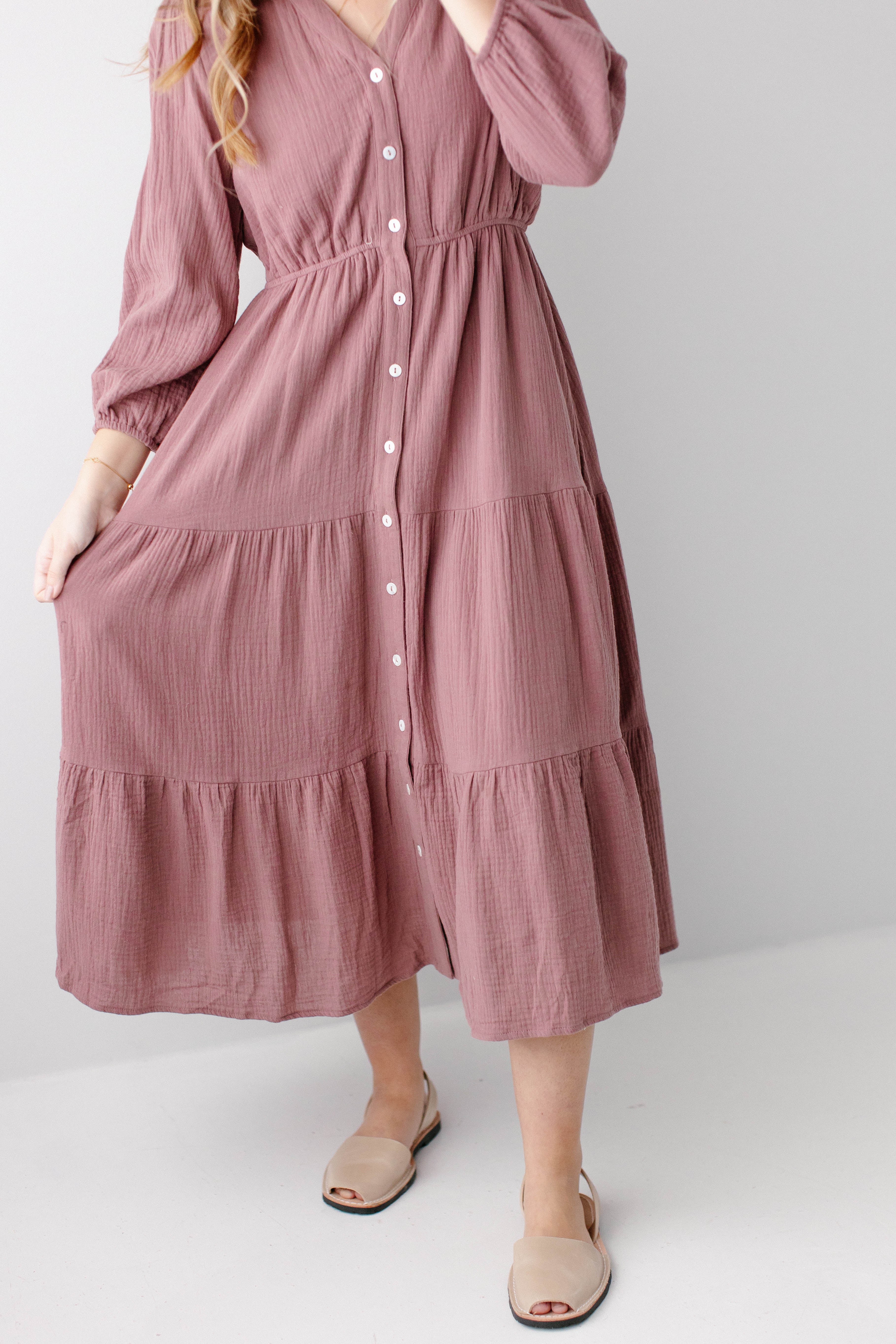 Louisa Button Down Tiered Cotton Gauze Midi Dress - Image 6