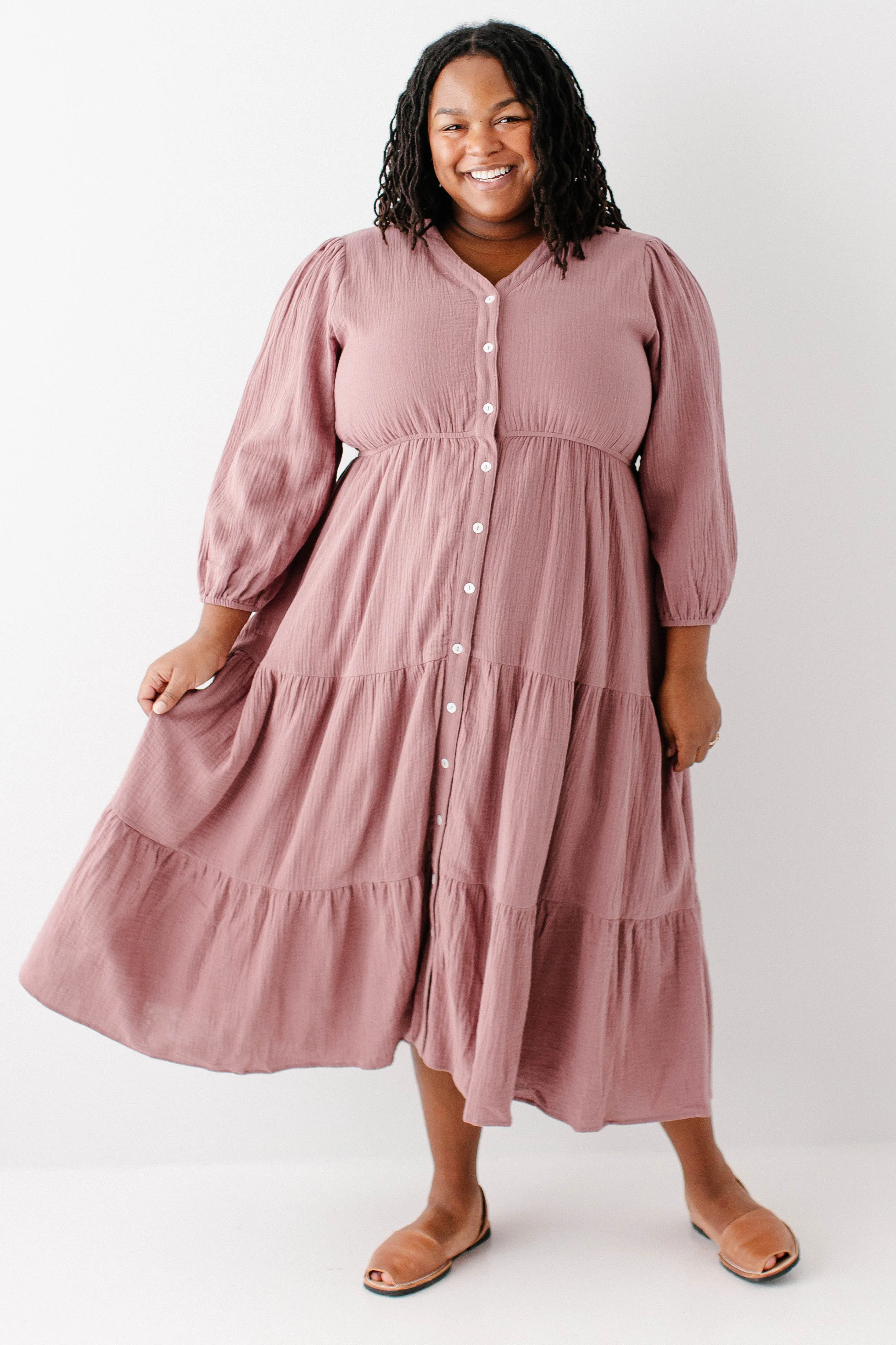 Louisa Button Down Tiered Cotton Gauze Midi Dress - Image 9