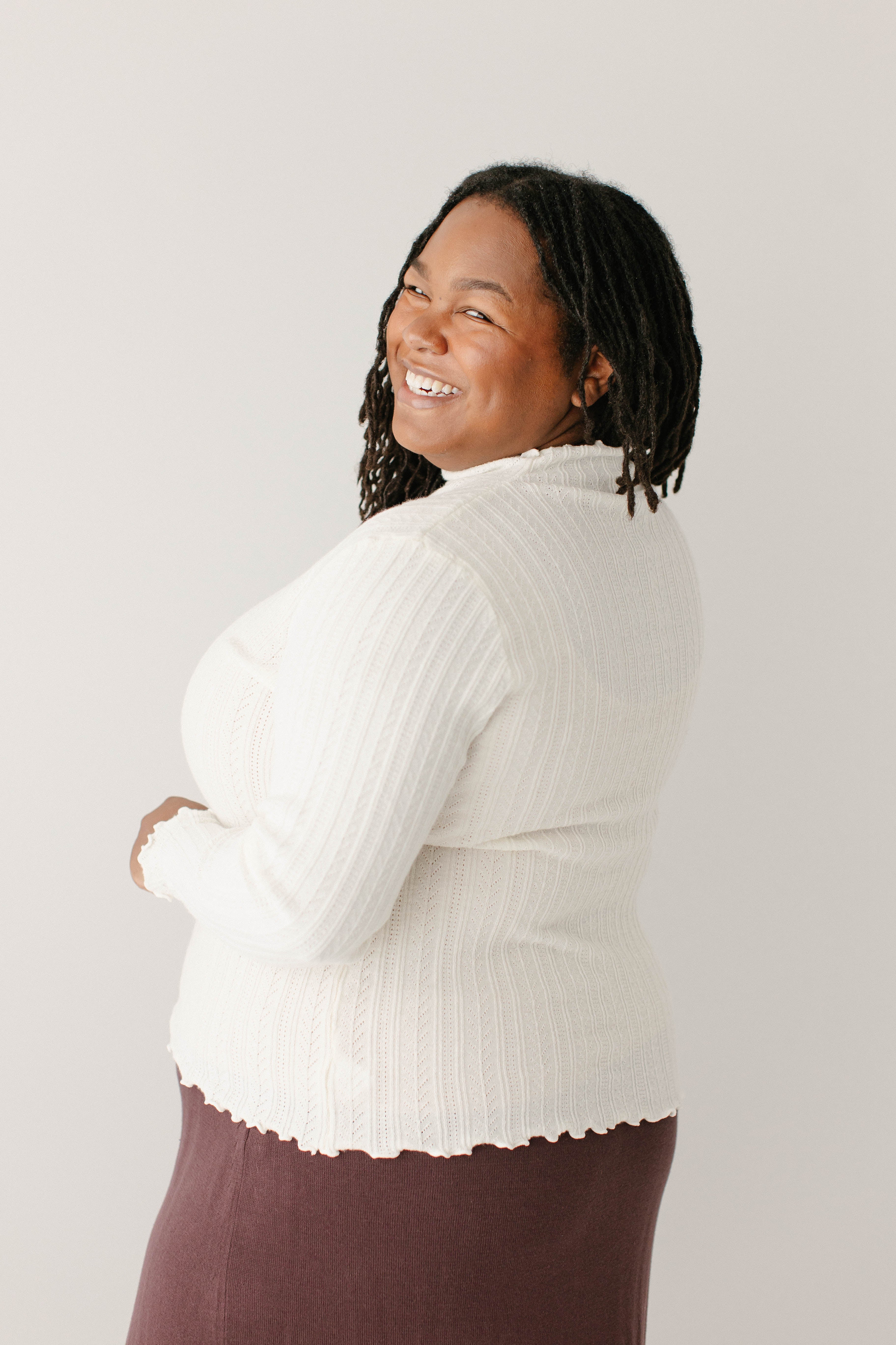 'Lucille' Pointelle Knit Mock Neck Layering Top FINAL SALE - Image 11