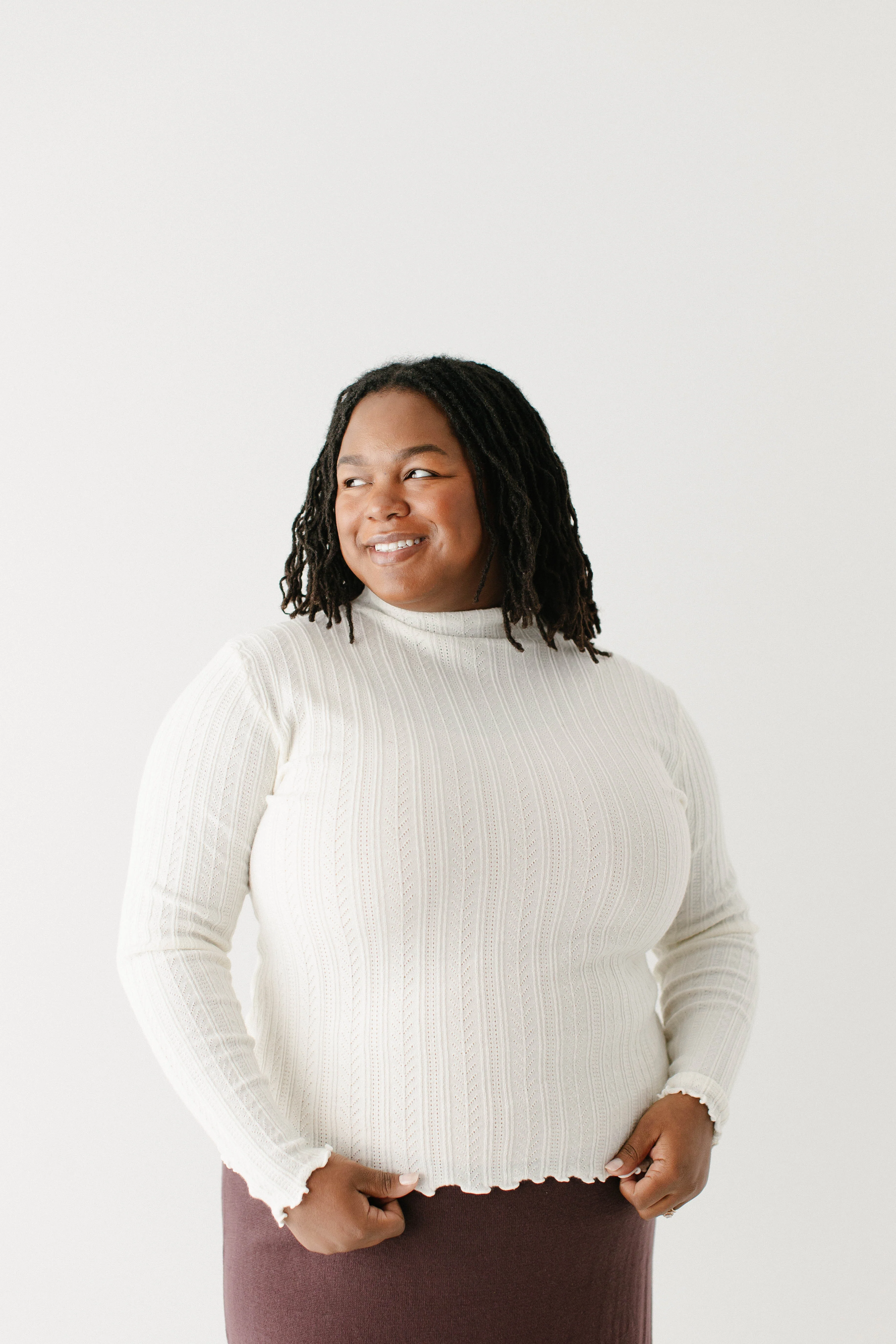 'Lucille' Pointelle Knit Mock Neck Layering Top FINAL SALE - Image 13