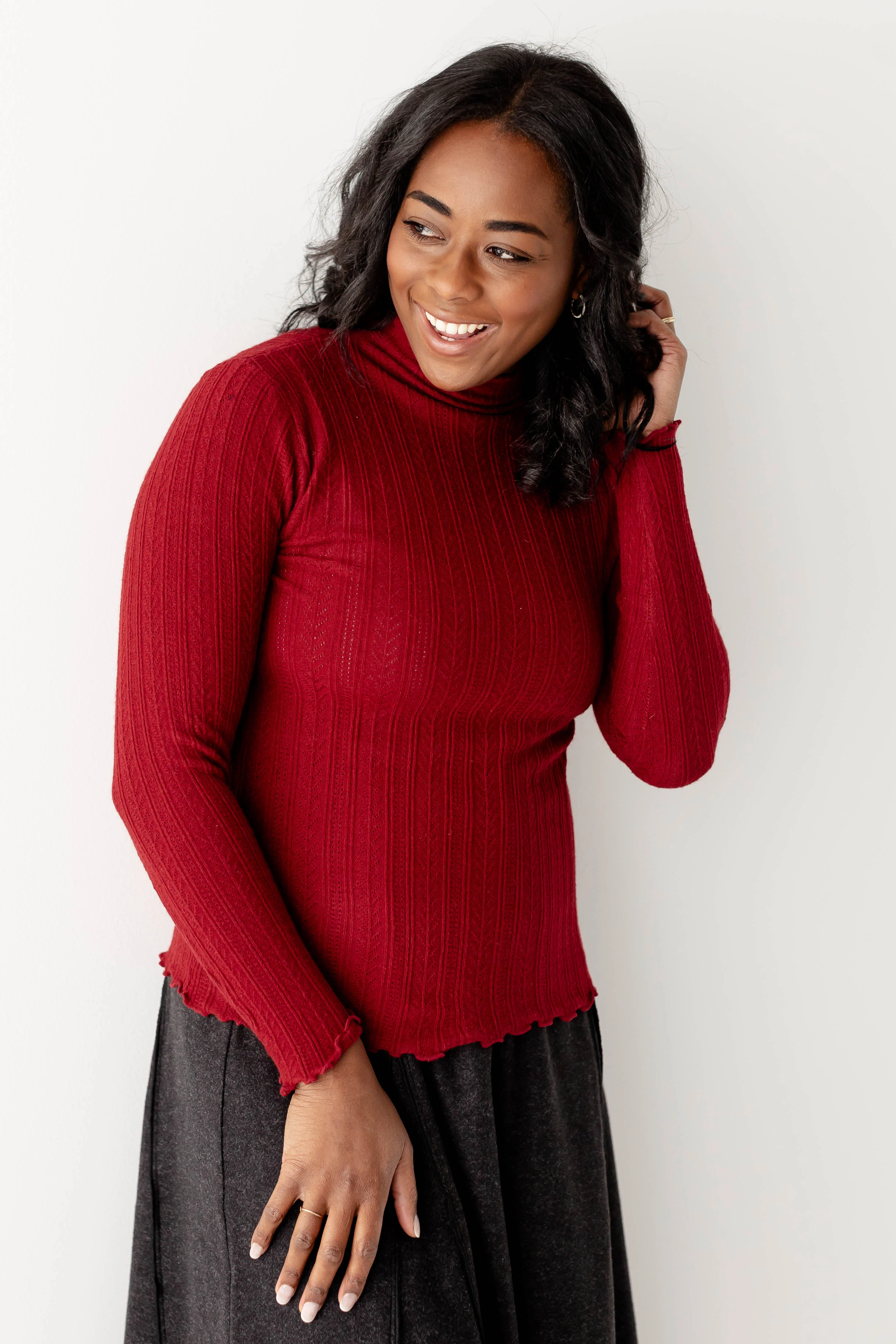 'Lucille' Pointelle Knit Mock Neck Layering Top FINAL SALE - Image 14