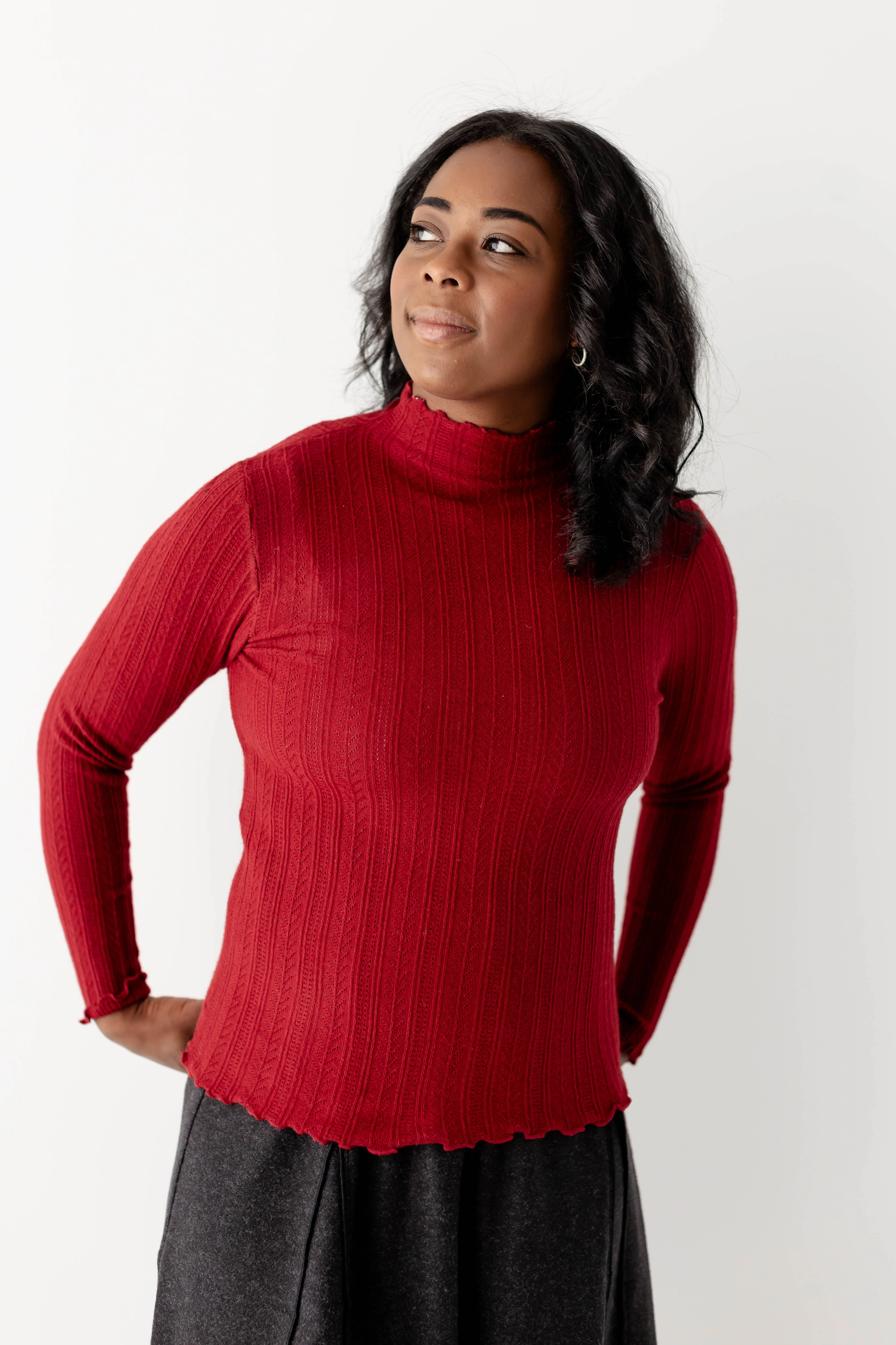'Lucille' Pointelle Knit Mock Neck Layering Top FINAL SALE - Image 16