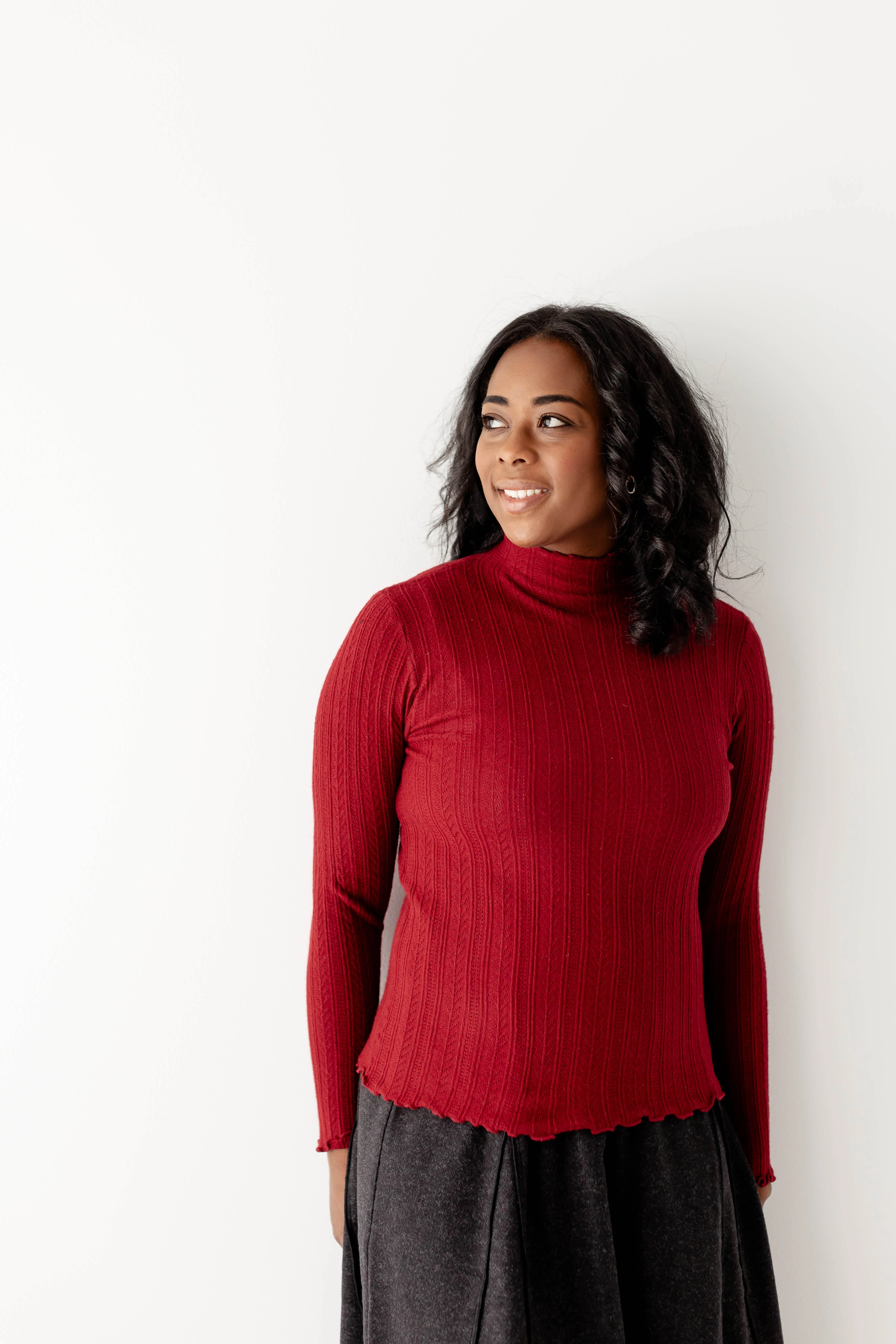 'Lucille' Pointelle Knit Mock Neck Layering Top FINAL SALE - Image 17