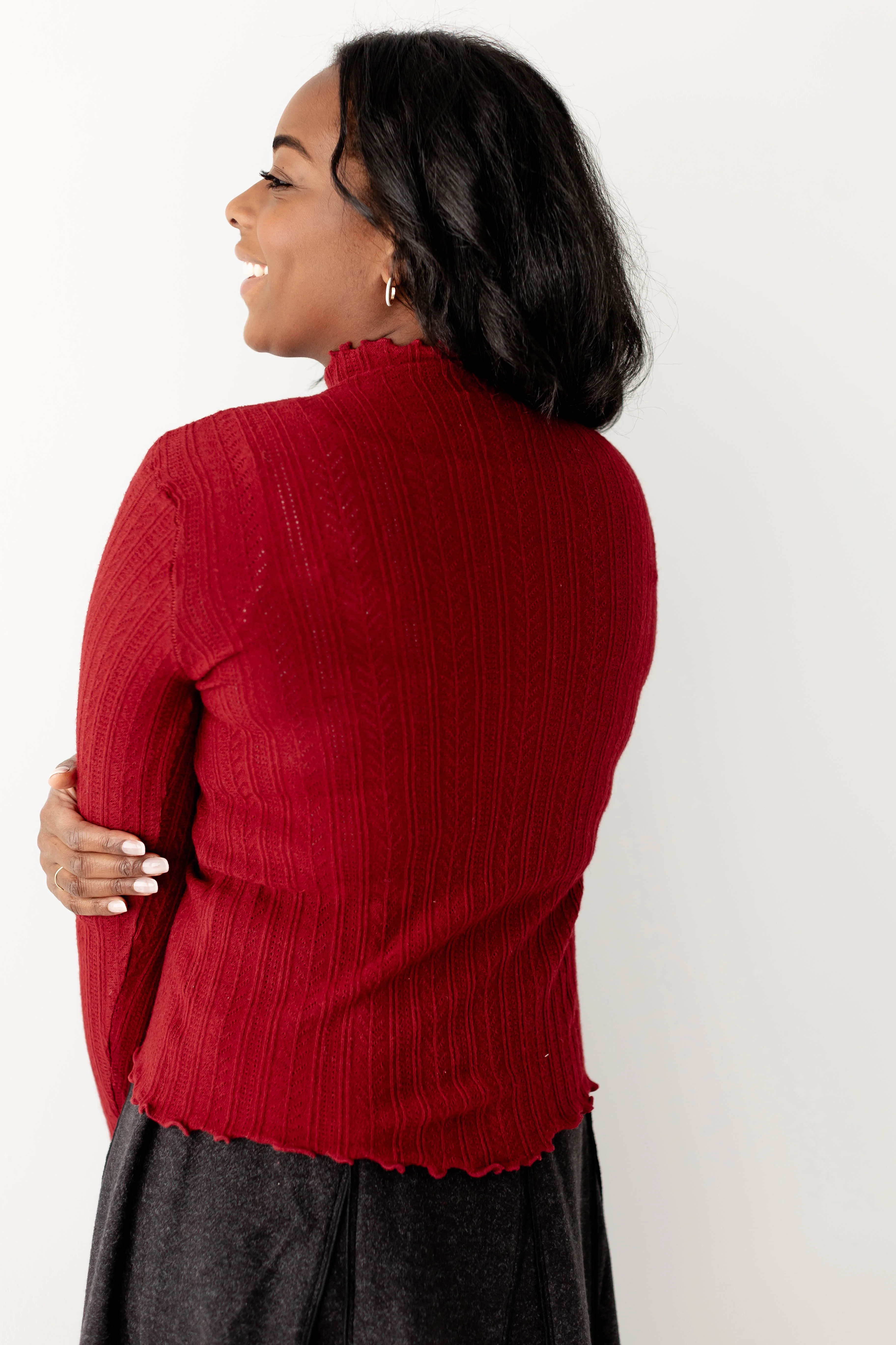 'Lucille' Pointelle Knit Mock Neck Layering Top FINAL SALE - Image 18