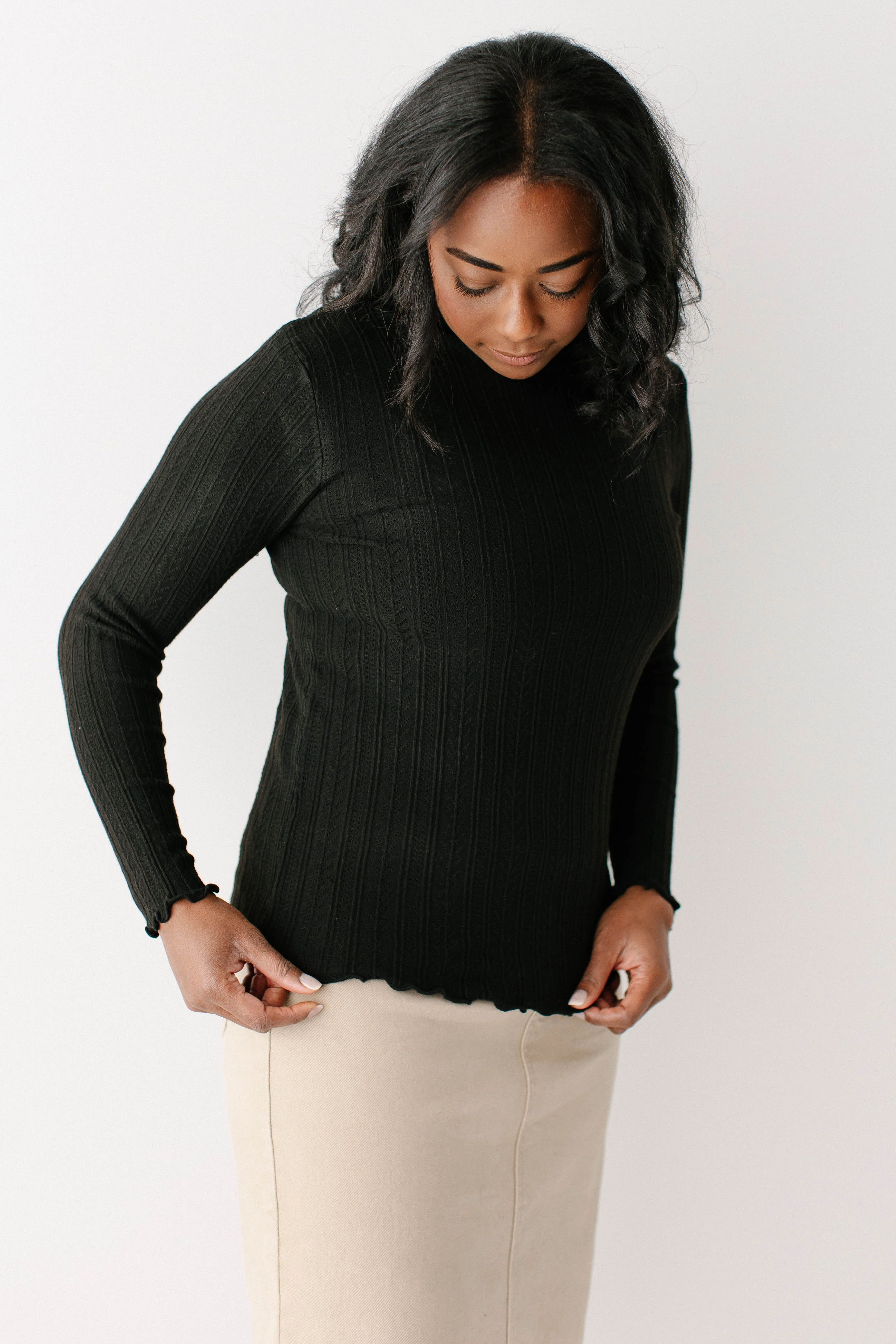 'Lucille' Pointelle Knit Mock Neck Layering Top FINAL SALE - Image 3