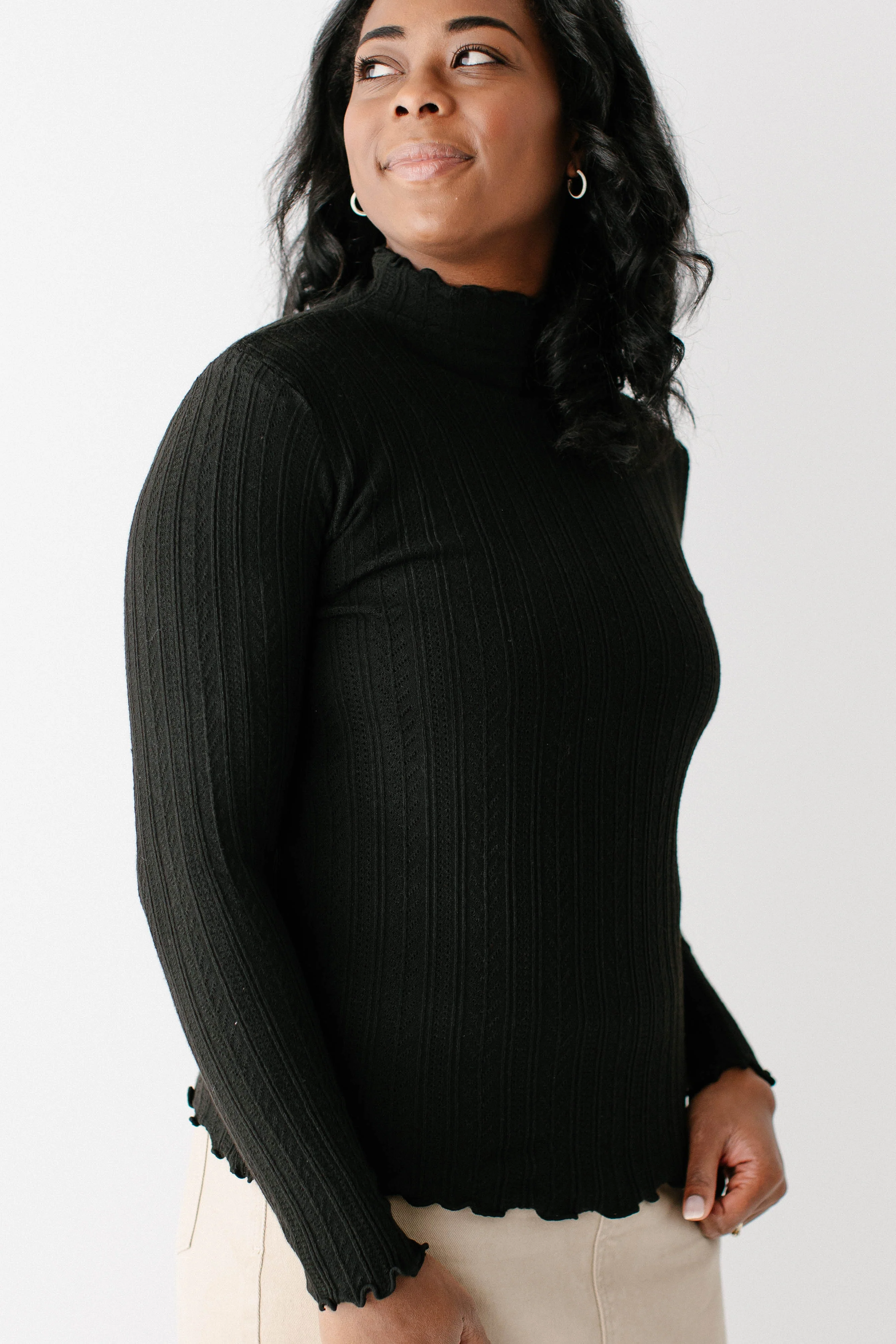 'Lucille' Pointelle Knit Mock Neck Layering Top FINAL SALE - Image 4